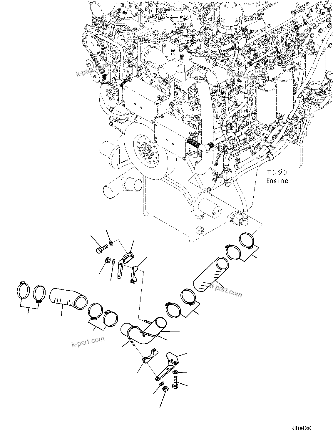 Komatsu parts book diagram for D475A-8E0 S/N 51001-UP: COOLING PIPING, BYPASS TUBE(#50001-)