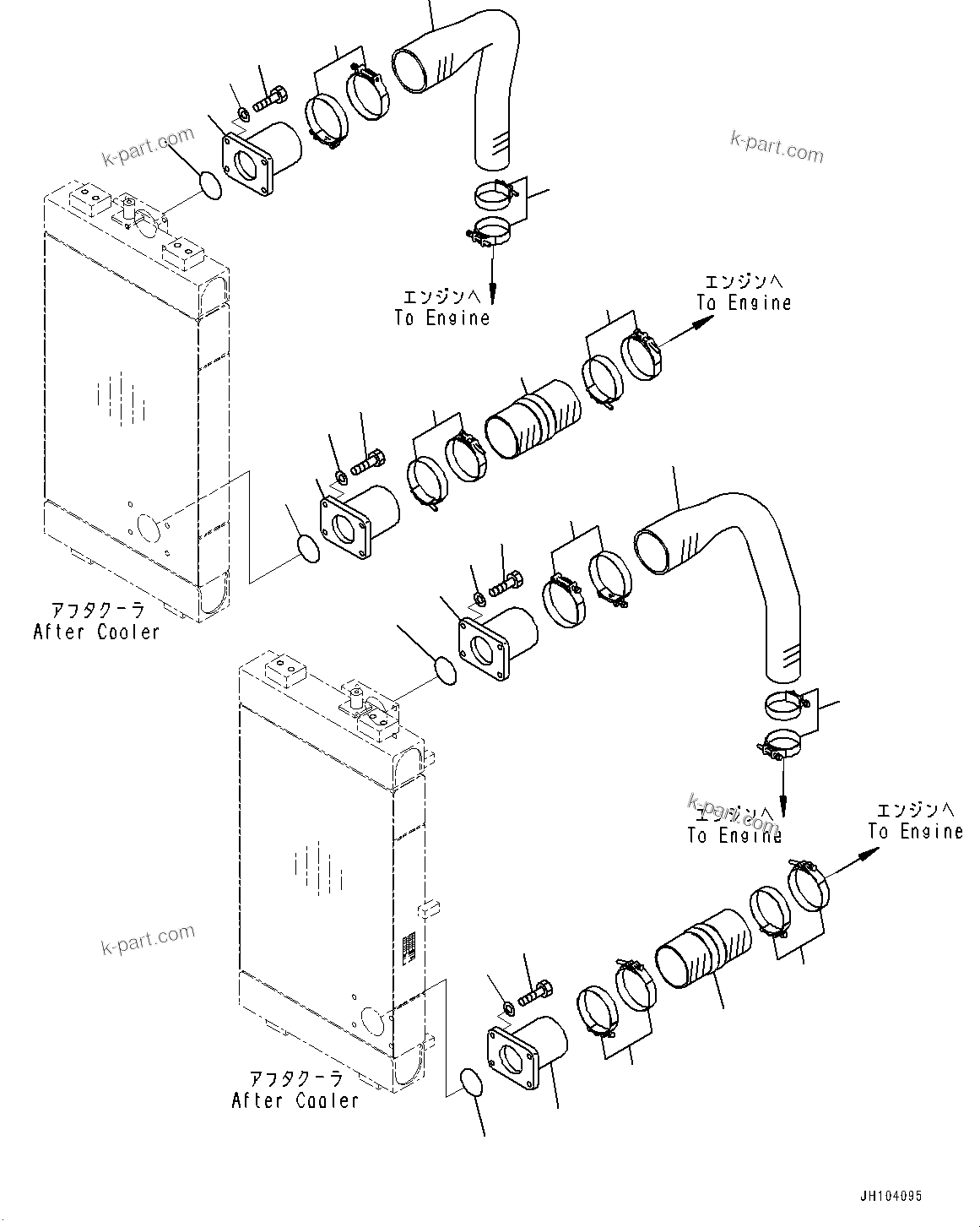 Komatsu parts book diagram for D475A-8E0 S/N 51001-UP: COOLING PIPING, AFTERCOOLER PIPING(#50001-)