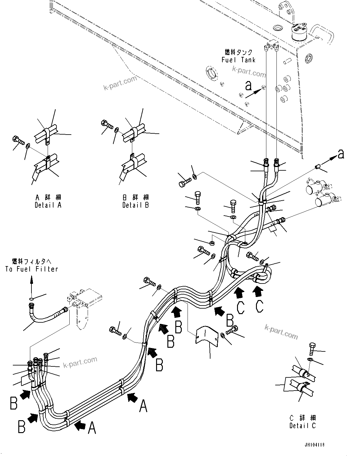 Komatsu parts book diagram for D475A-8E0 S/N 51001-UP: FUEL PIPING, MAIN PIPING(#50001-)