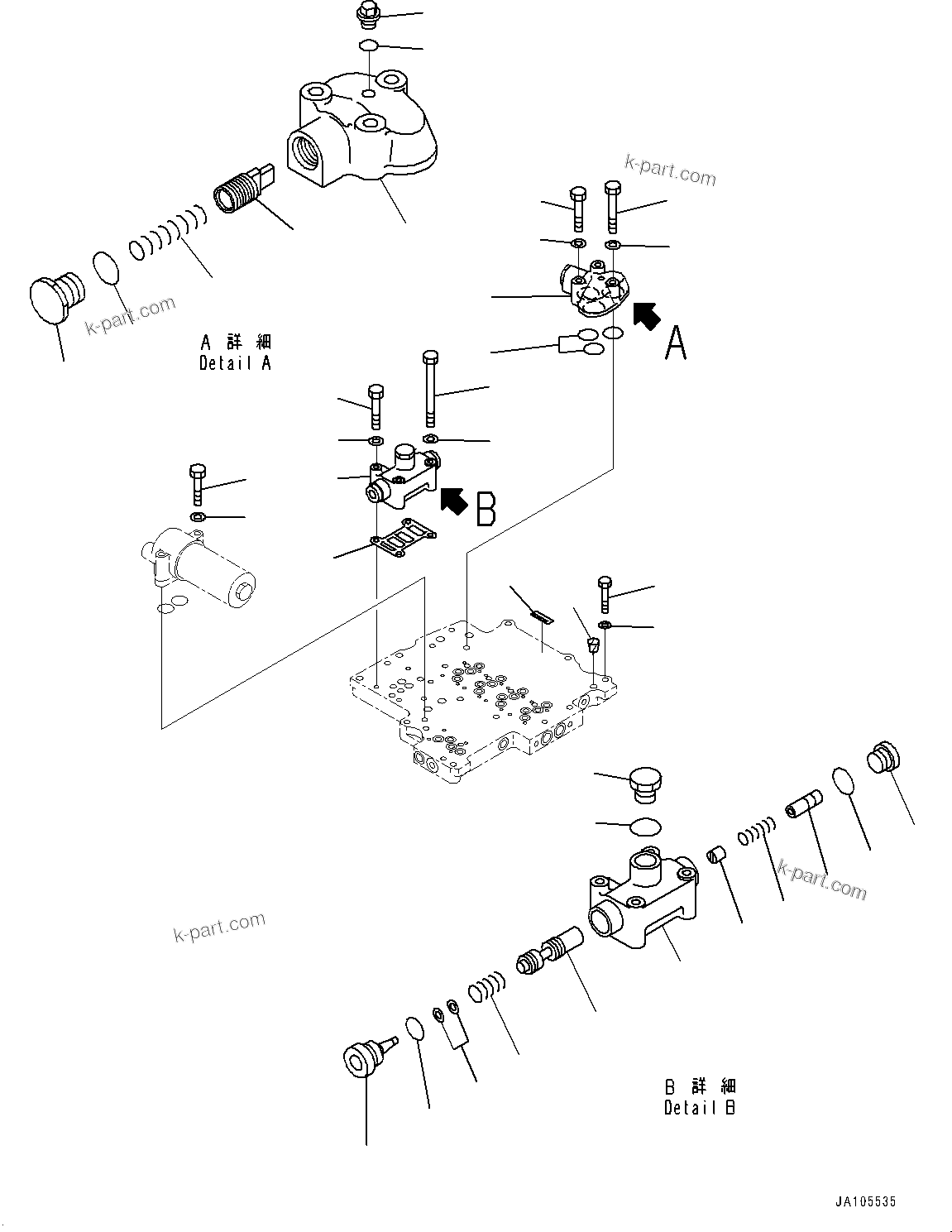 Komatsu parts book diagram for D475A-8E0 S/N 51001-UP: POWER TRAIN, TRANSMISSION CONTROL VALVE (2/2)(#50001-)