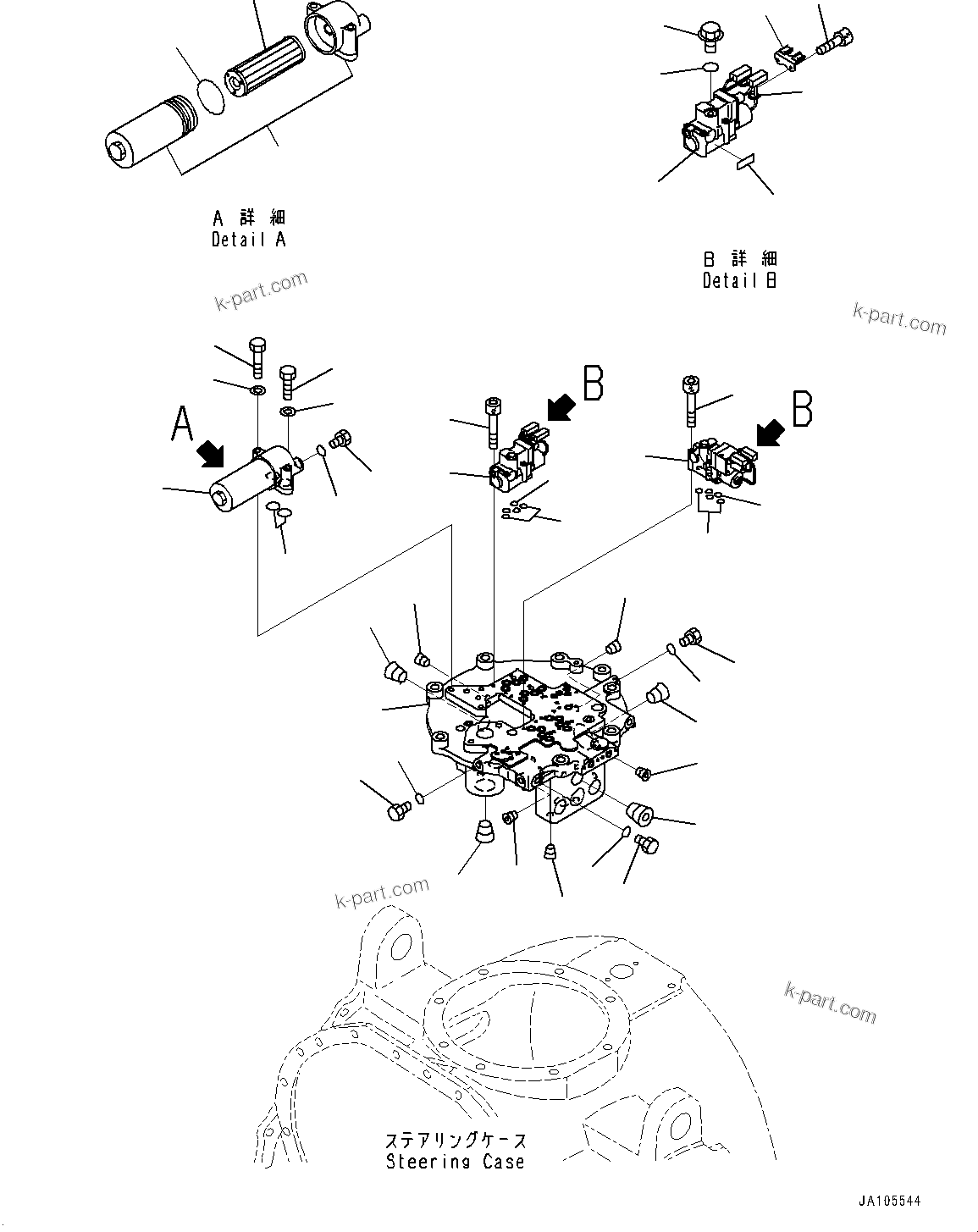 Komatsu parts book diagram for D475A-8E0 S/N 51001-UP: POWER TRAIN, STEERING VALVE (1/2)(#50001-)