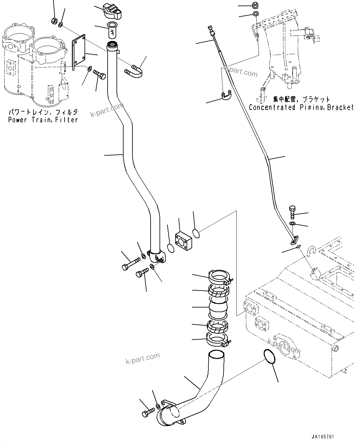 Komatsu parts book diagram for D475A-8E0 S/N 51001-UP: POWER TRAIN, SUCTION PIPING(#50001-)