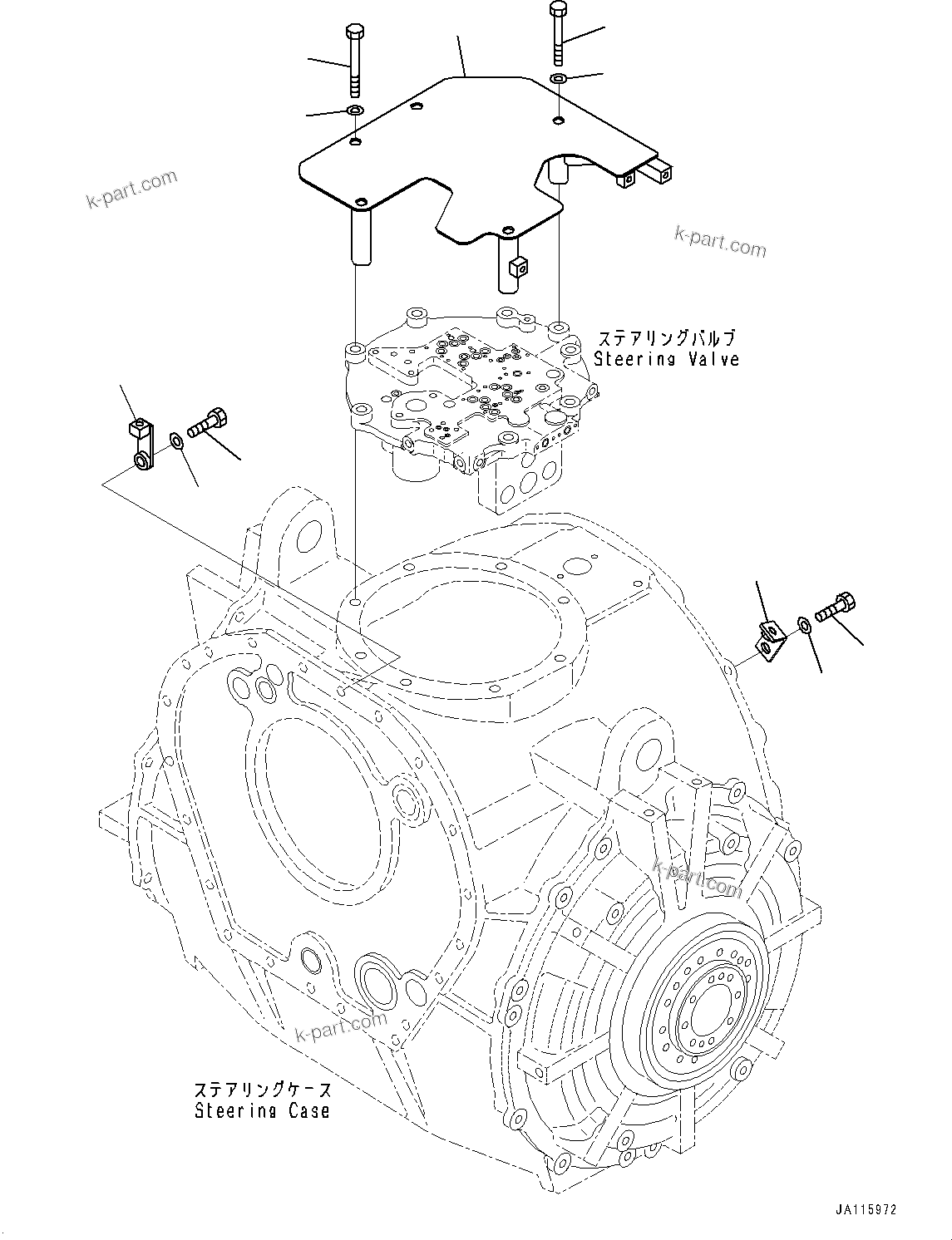 Komatsu parts book diagram for D475A-8E0 S/N 51001-UP: POWER TRAIN, STEERING VALVE COVER(#50001-)