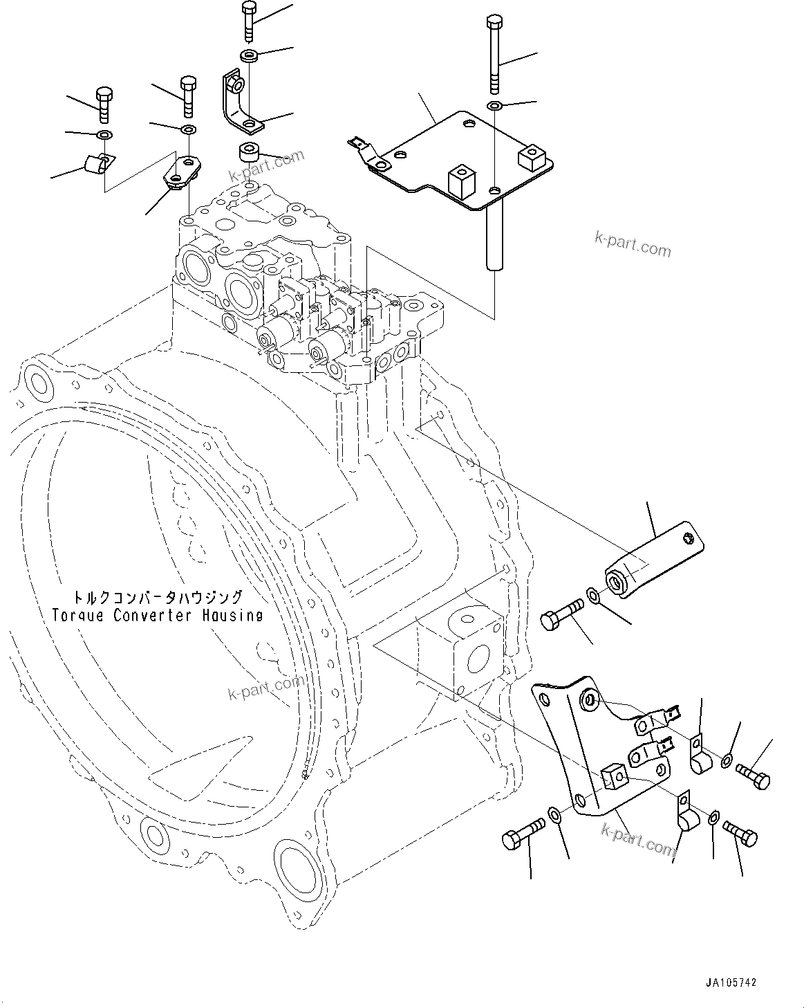 Komatsu parts book diagram for D475A-8E0 S/N 51001-UP: POWER TRAIN, TORQUE CONVERTER VALVE COVER(#50001-)