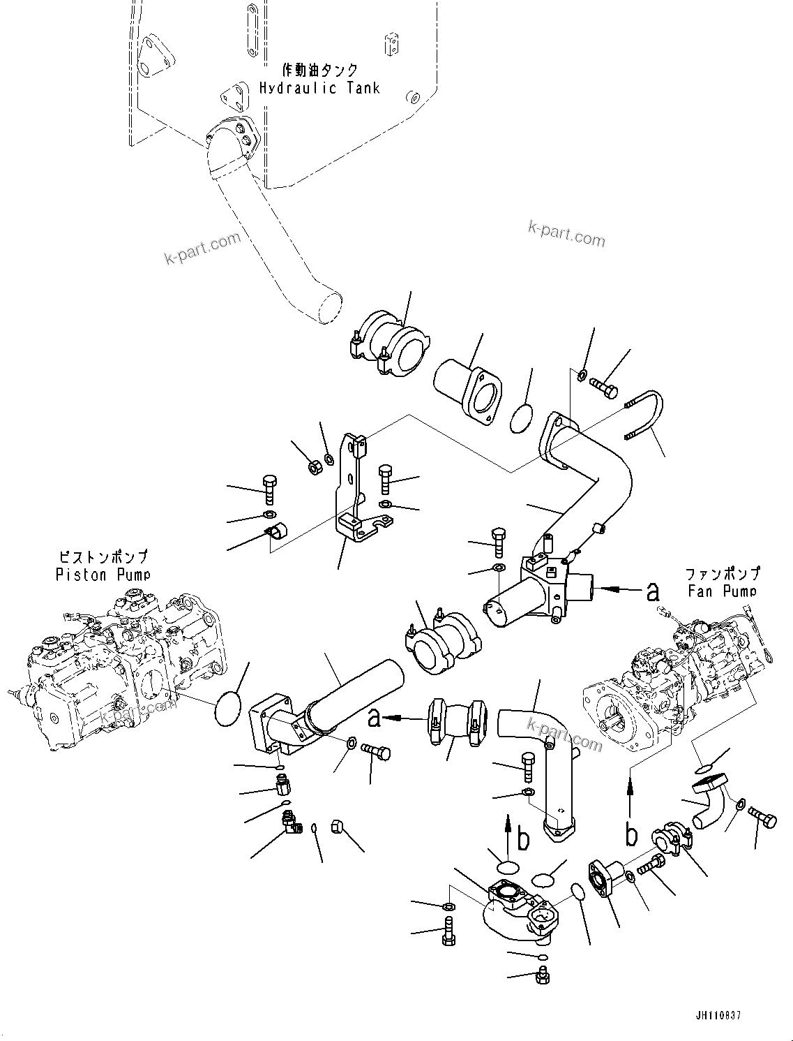 Komatsu parts book diagram for D475A-8E0 S/N 51001-UP: HYDRAULIC PUMP PIPING, SUCTION PIPING(#50003-)