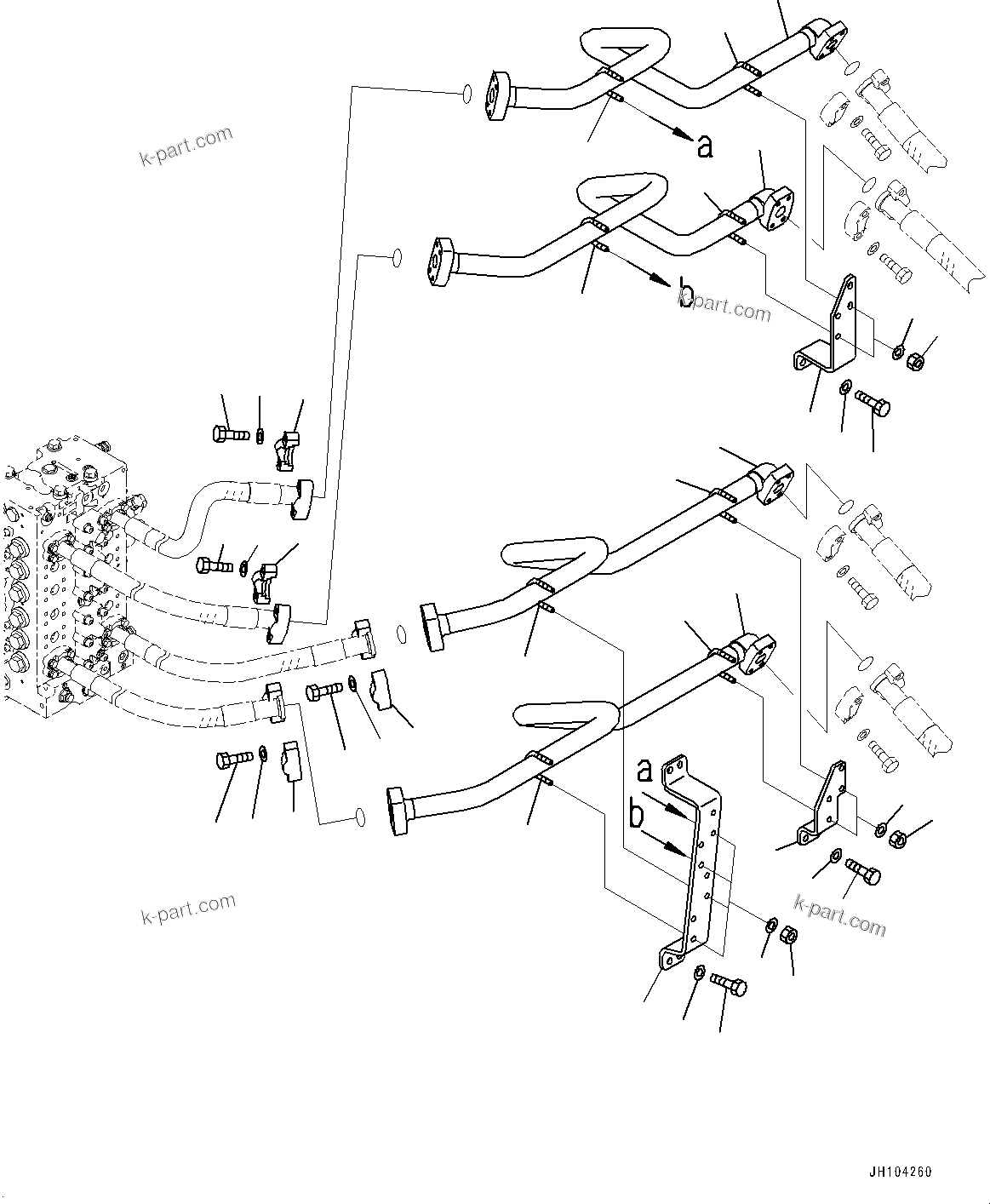 Komatsu parts book diagram for D475A-8E0 S/N 51001-UP: RIPPER PIPING, MAIN PIPING (2/3)(#50001-50077)