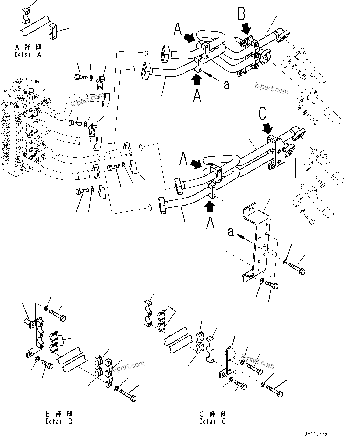 Komatsu parts book diagram for D475A-8E0 S/N 51001-UP: RIPPER PIPING, MAIN PIPING (2/3)(#50078-)