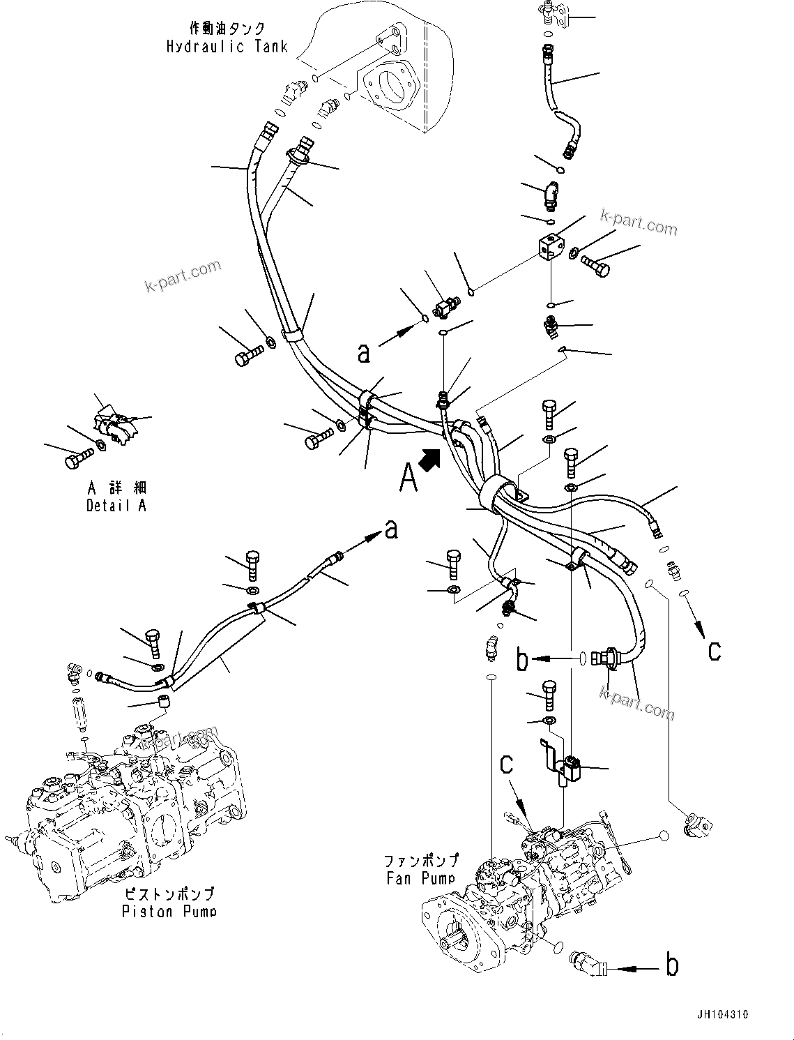 Komatsu parts book diagram for D475A-8E0 S/N 51001-UP: COOLING FAN DRIVE PIPING, FAN PUMP PIPING (1/2)(#50001-50002)