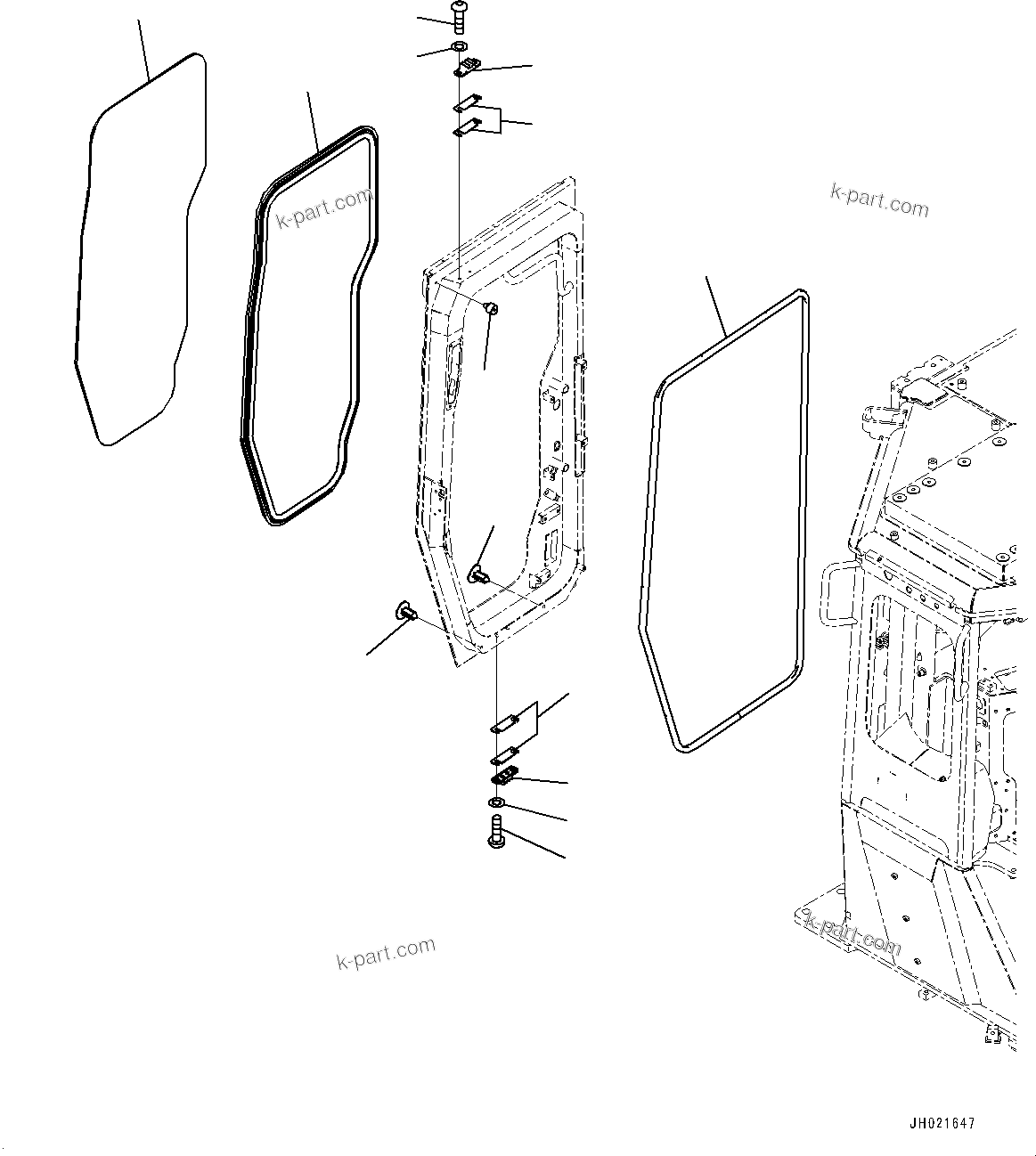 Komatsu parts book diagram for D475A-8E0 S/N 51001-UP: CAB, DOOR DAMPER AND WINDOW, R.H.(#50001-)