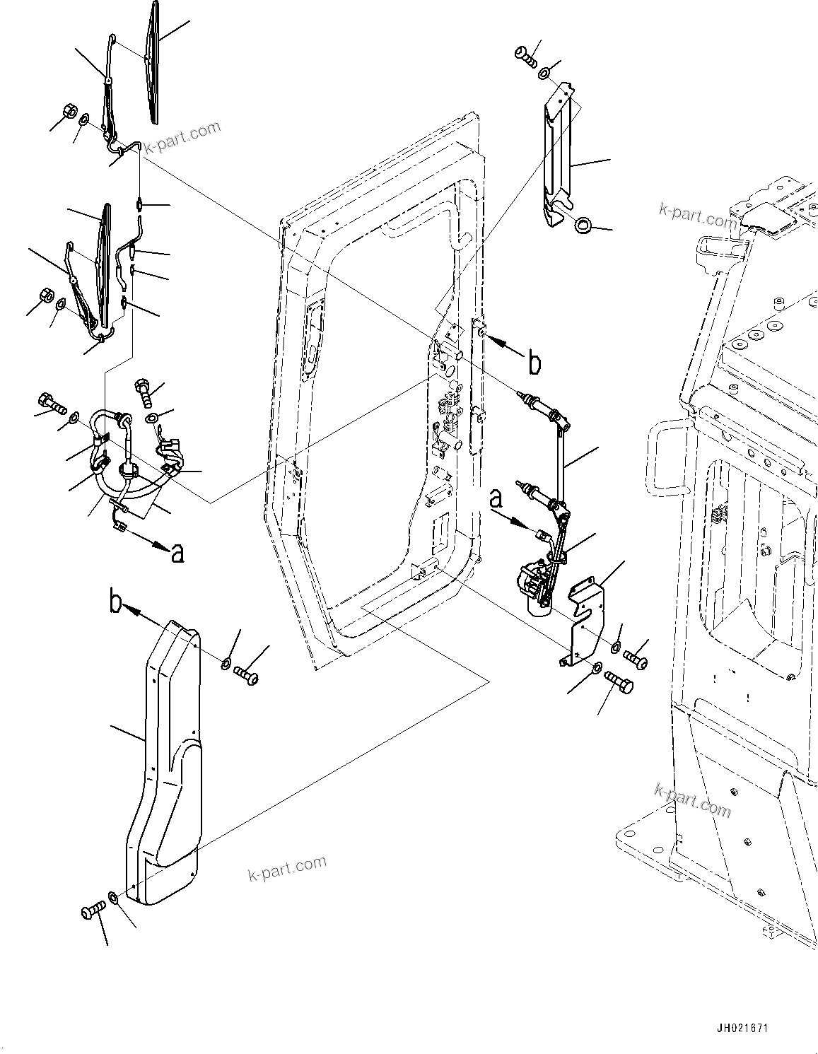 Komatsu parts book diagram for D475A-8E0 S/N 51001-UP: CAB, DOOR WIPER AND COVER, R.H.(#50001-)
