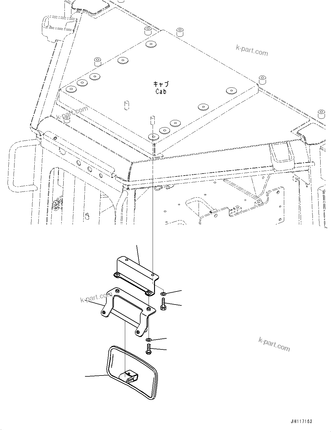 Komatsu parts book diagram for D475A-8E0 S/N 51001-UP: CAB, MIRROR(#50001-)