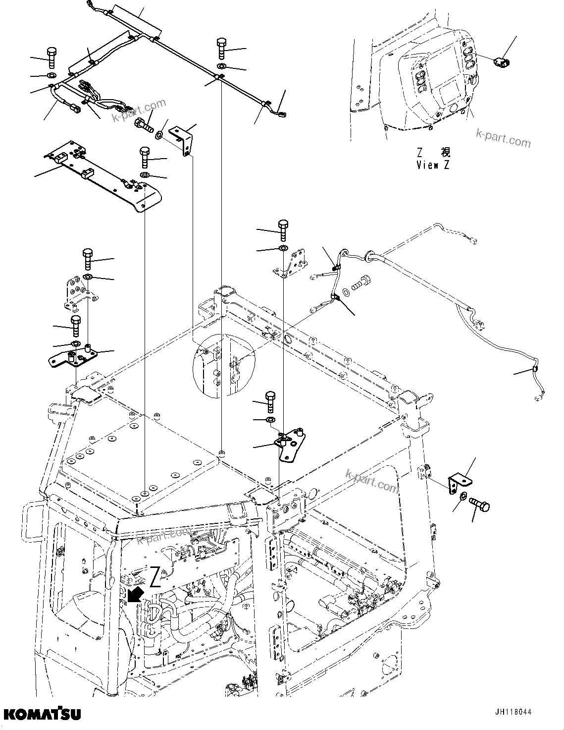 Komatsu parts book diagram for D475A-8E0 S/N 51001-UP: CAB, WORKING LAMP BRACKET(#50001-)