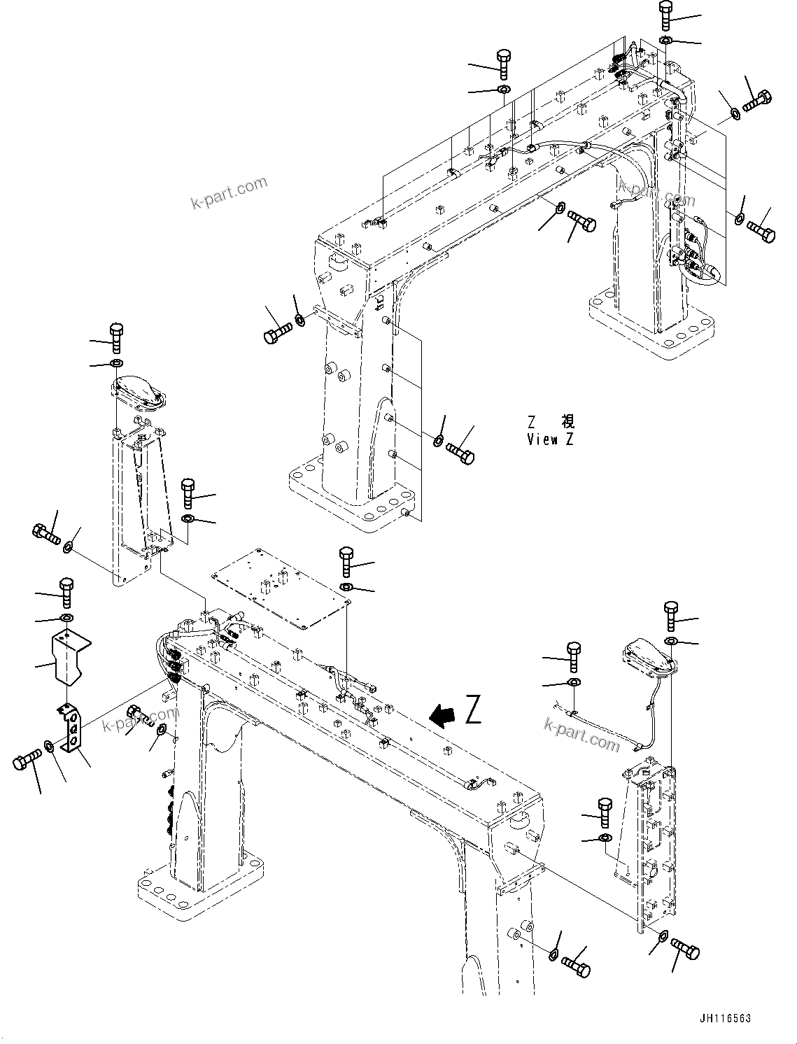 Komatsu parts book diagram for D475A-8E0 S/N 51001-UP: ROPS GUARD, COVER(#50001-50074)