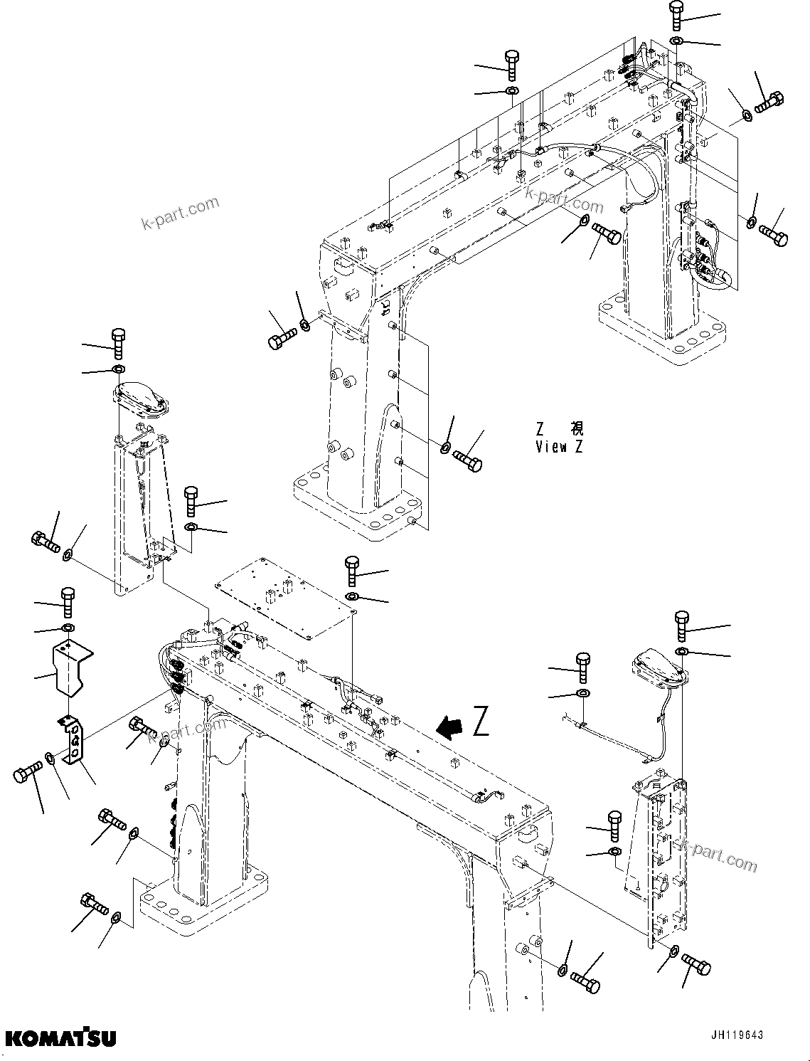 Komatsu parts book diagram for D475A-8E0 S/N 51001-UP: ROPS GUARD, COVER(#50075-)