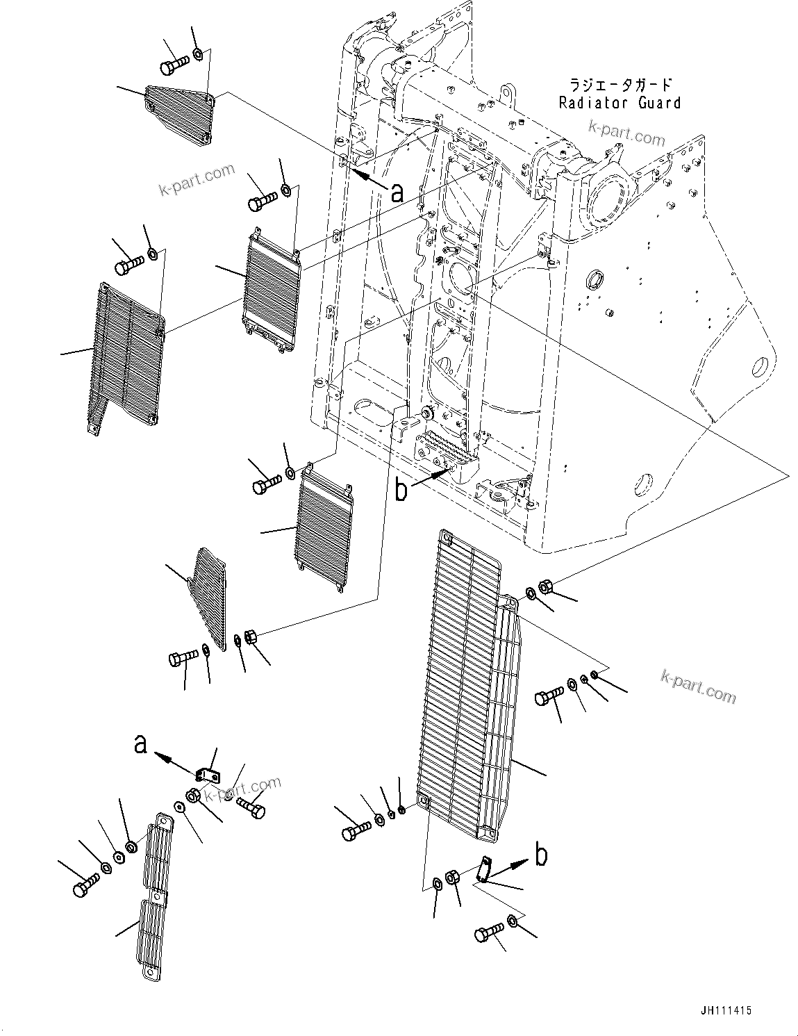 Komatsu parts book diagram for D475A-8E0 S/N 51001-UP: RADIATOR GUARD, FAN NET(#51001-)