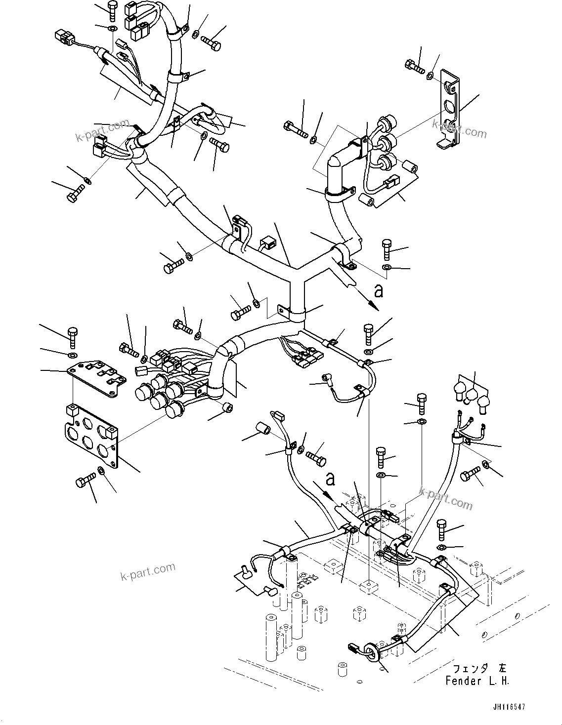 Komatsu parts book diagram for D475A-8E0 S/N 51001-UP: FENDER, WIRING HARNESS, L.H. (1/2)(#51001-)
