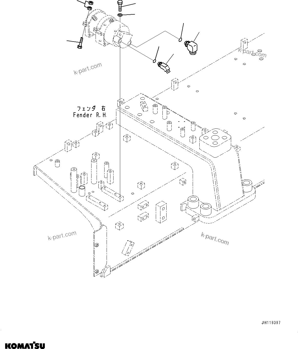 Komatsu parts book diagram for D475A-8E0 S/N 51001-UP: FENDER, PRE-LUBRICATION PUMP RELATED PARTS (1/2)(#51001-)