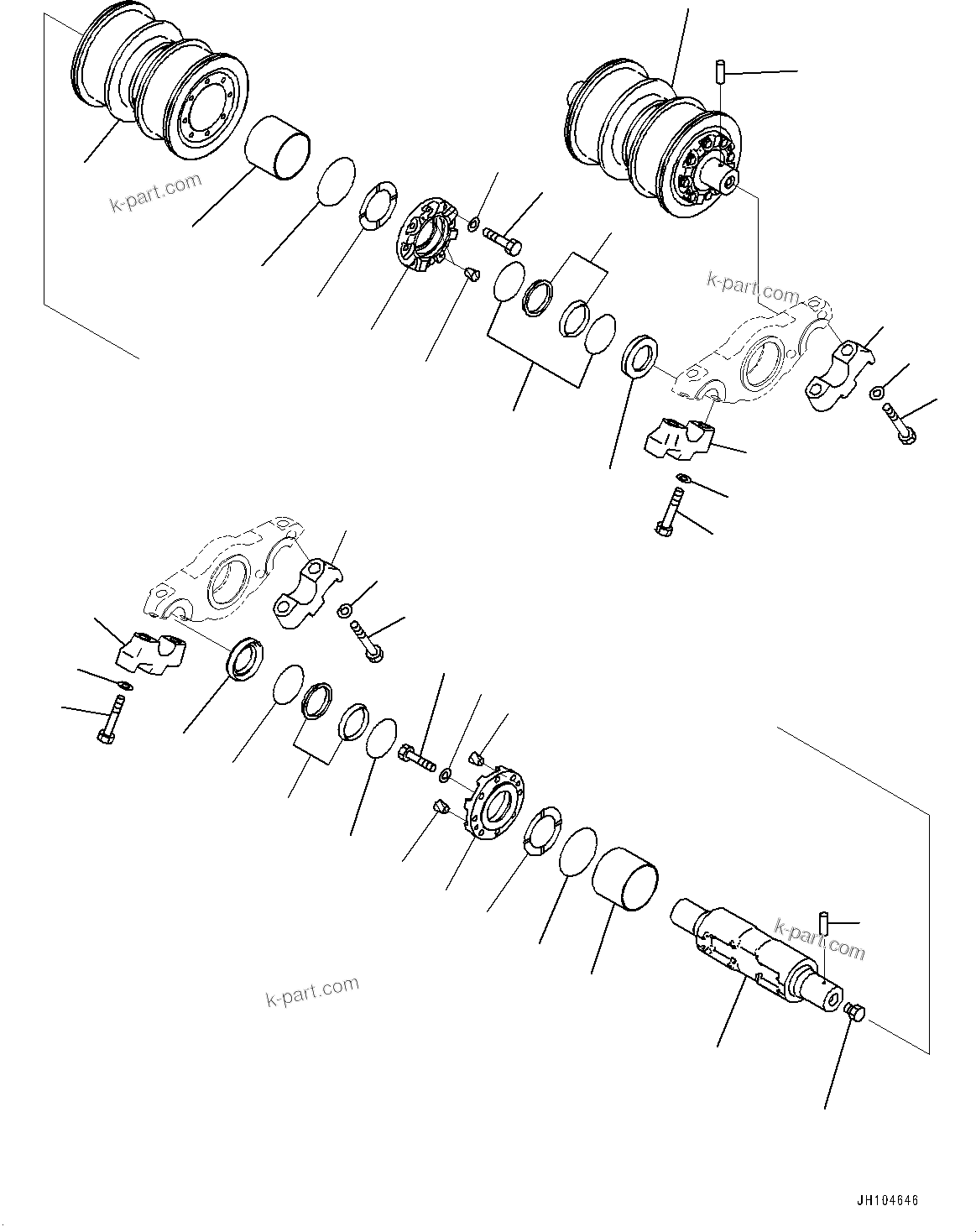 Komatsu parts book diagram for D475A-8E0 S/N 51001-UP: TRACK FRAME, TRACK ROLLER, L.H., 1/2(#50029-)