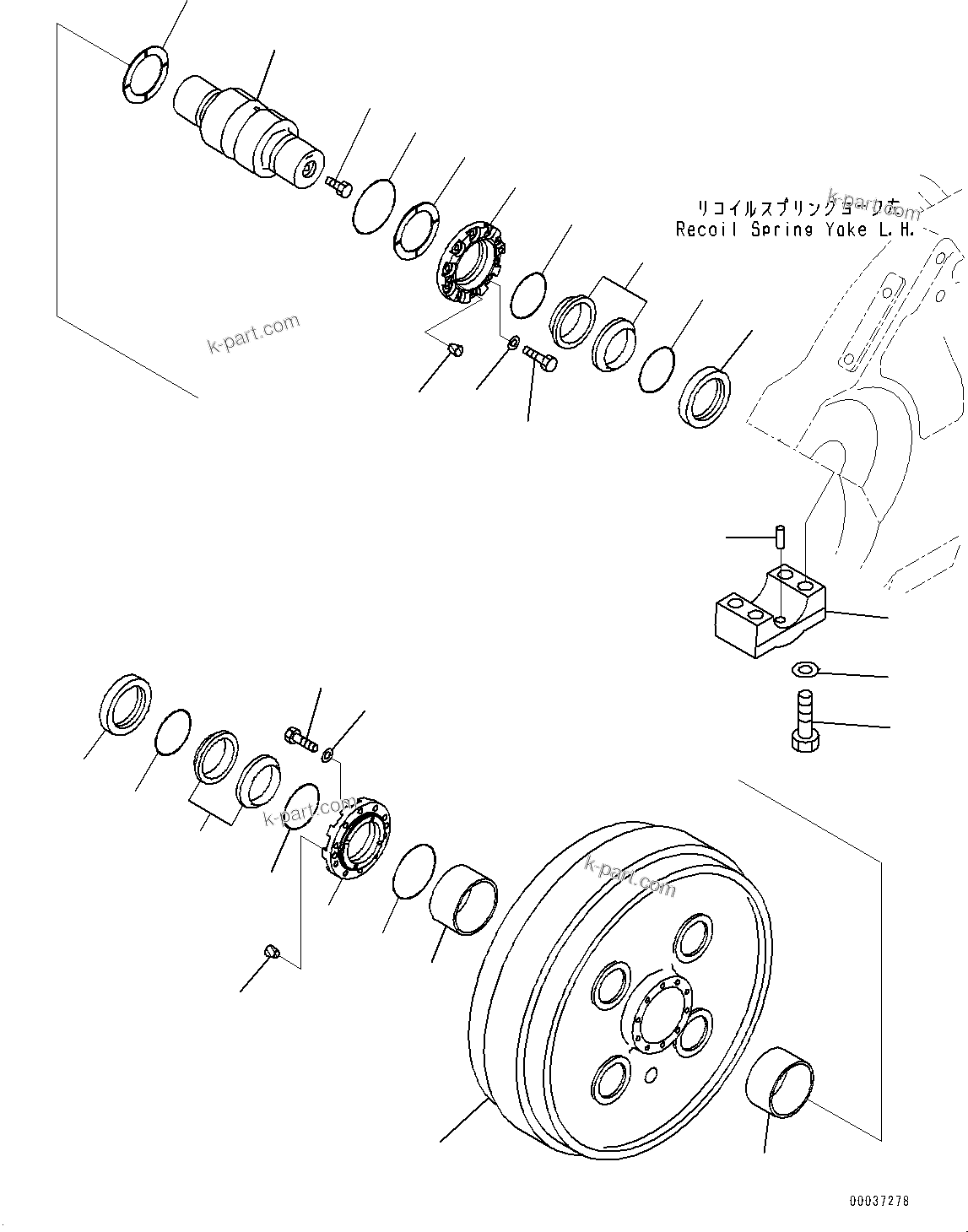 Komatsu parts book diagram for D475A-8E0 S/N 51001-UP: TRACK FRAME, FRONT IDLER, L.H.(#50029-)