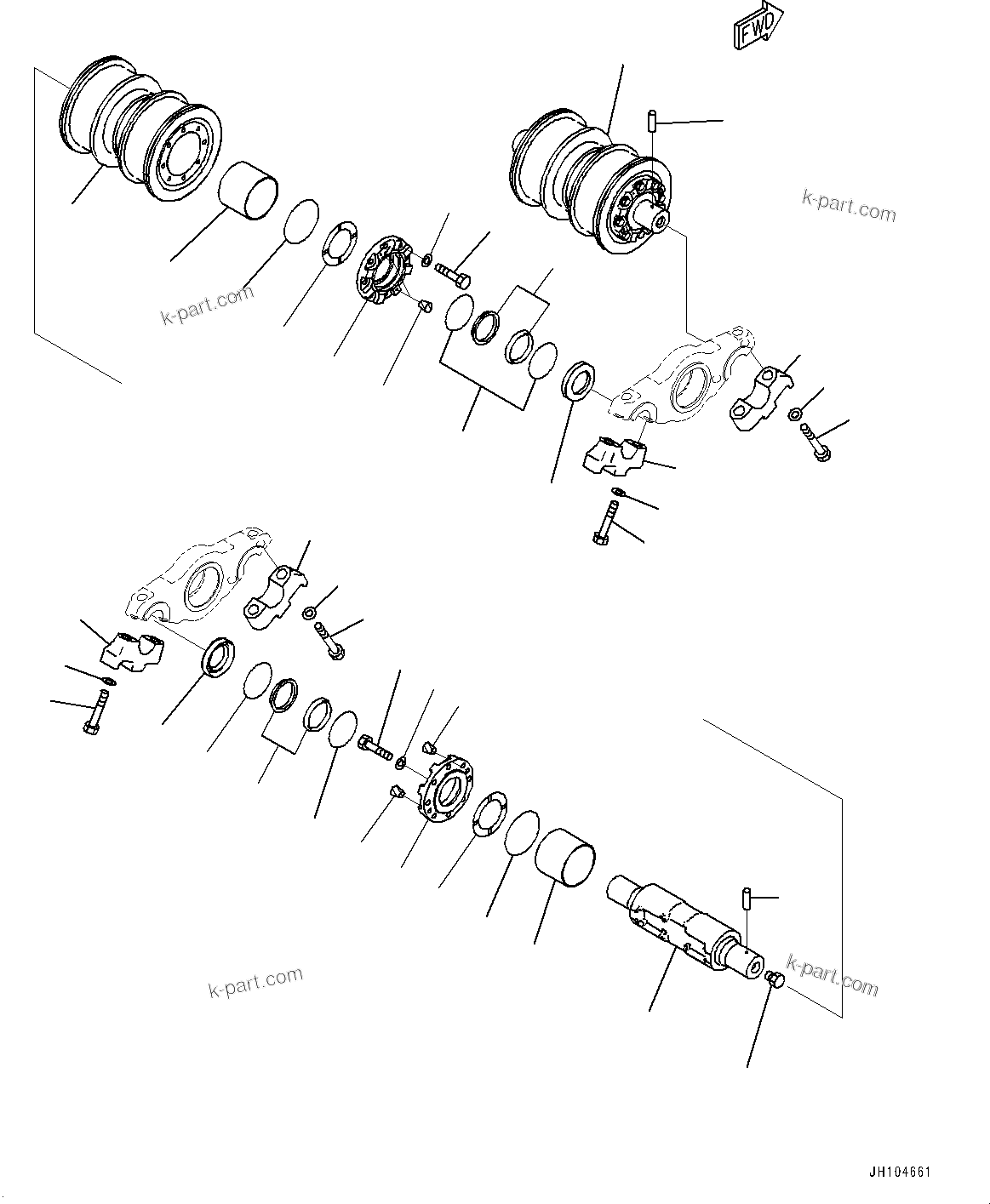 Komatsu parts book diagram for D475A-8E0 S/N 51001-UP: TRACK FRAME, TRACK ROLLER, R.H., 2/2(#50029-)