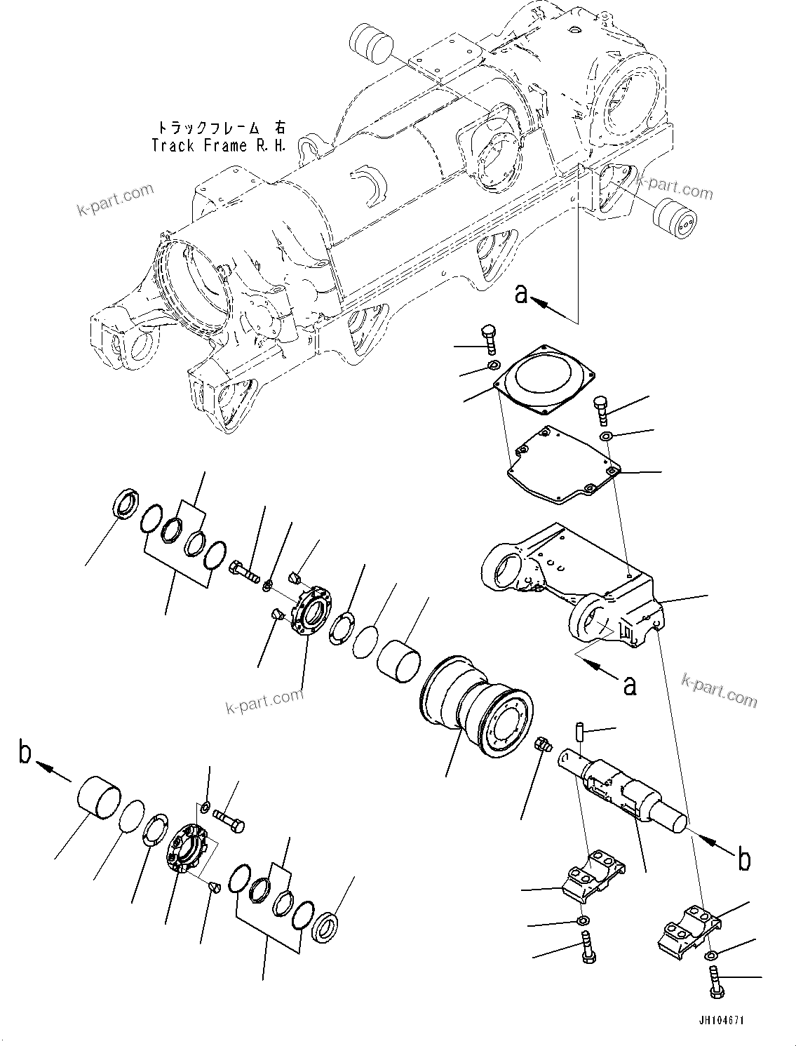 Komatsu parts book diagram for D475A-8E0 S/N 51001-UP: TRACK FRAME, 5TH BOGIE AND TRACK ROLLER, R.H.(#50029-)
