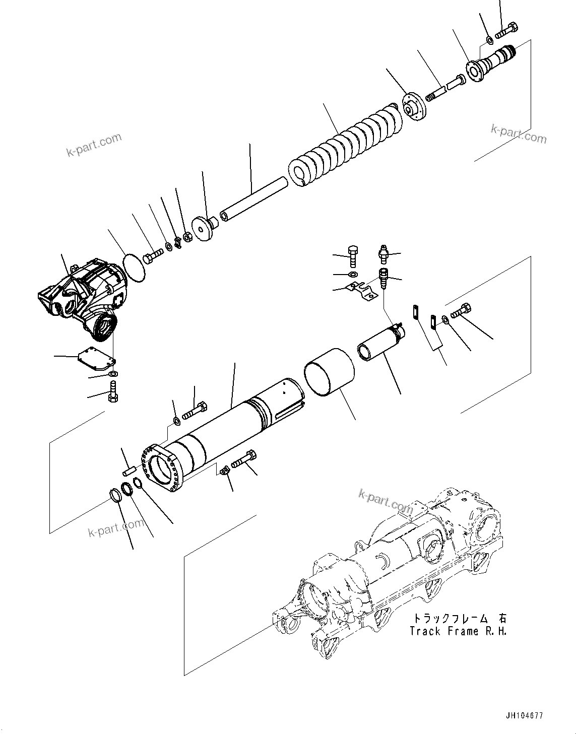 Komatsu parts book diagram for D475A-8E0 S/N 51001-UP: TRACK FRAME, RECOIL SPRING, R.H.(#50029-)
