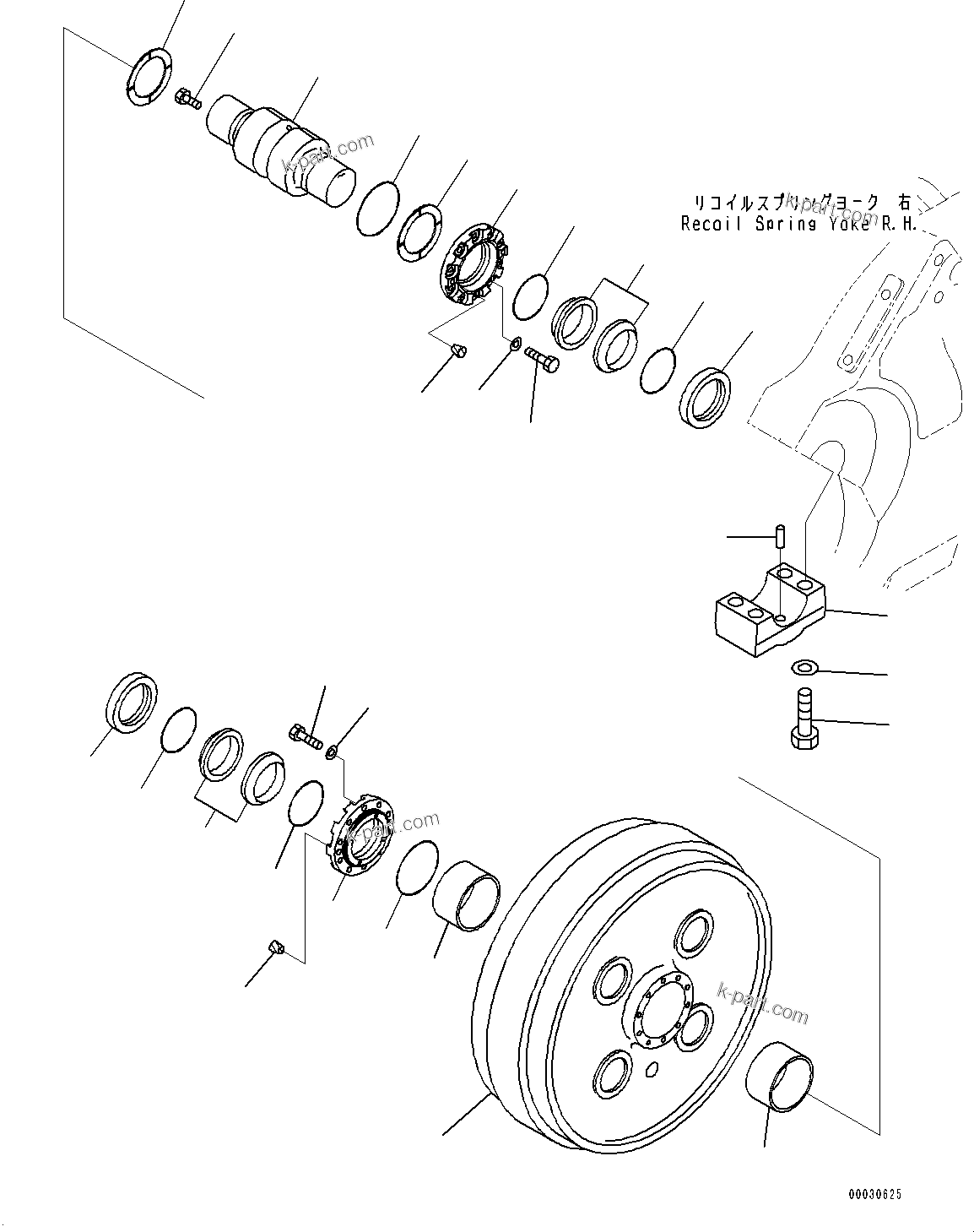 Komatsu parts book diagram for D475A-8E0 S/N 51001-UP: TRACK FRAME, FRONT IDLER, R.H.(#50029-)