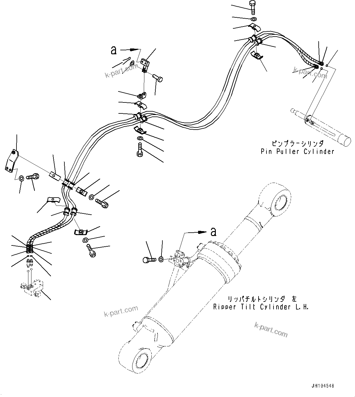 Komatsu parts book diagram for D475A-8E0 S/N 51001-UP: RIPPER, PIN PULLER CYLINDER PIPING(#50001-)