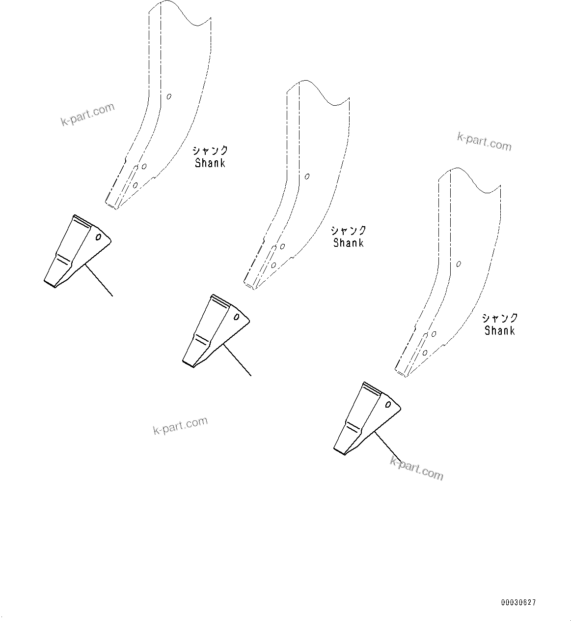 Komatsu parts book diagram for D475A-8E0 S/N 51001-UP: RIPPER POINT, (POINT FOR LIMESTONE, ASYMMETRICAL SHAPE, MULTI-SHANK RIPPER)(#50001-)