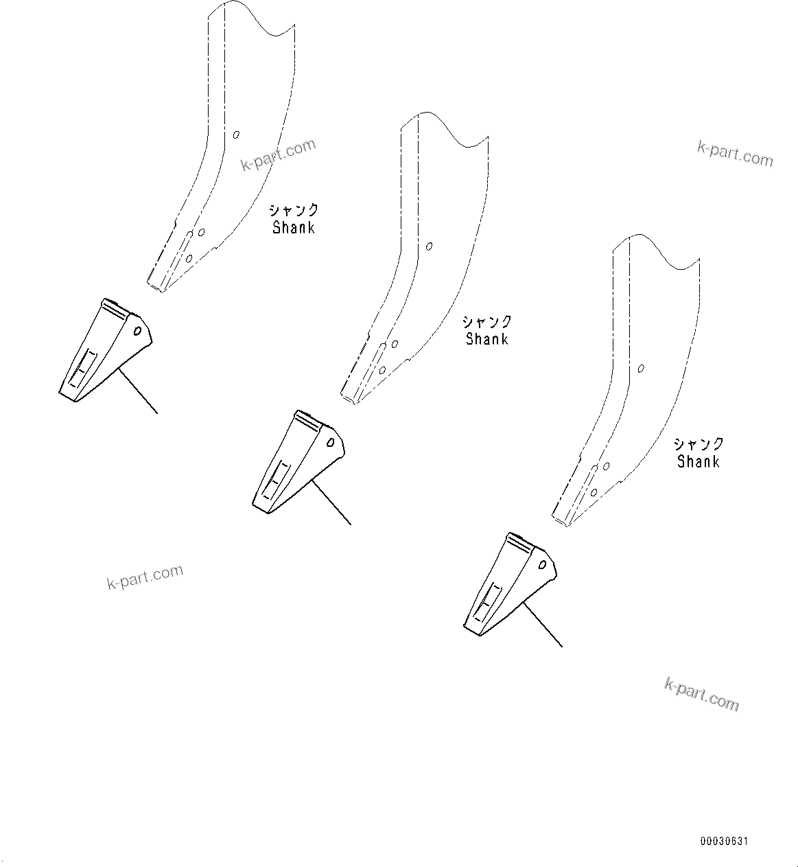 Komatsu parts book diagram for D475A-8E0 S/N 51001-UP: RIPPER POINT, (SYMMETRICAL SHAPE, MULTI-SHANK RIPPER)(#50001-)