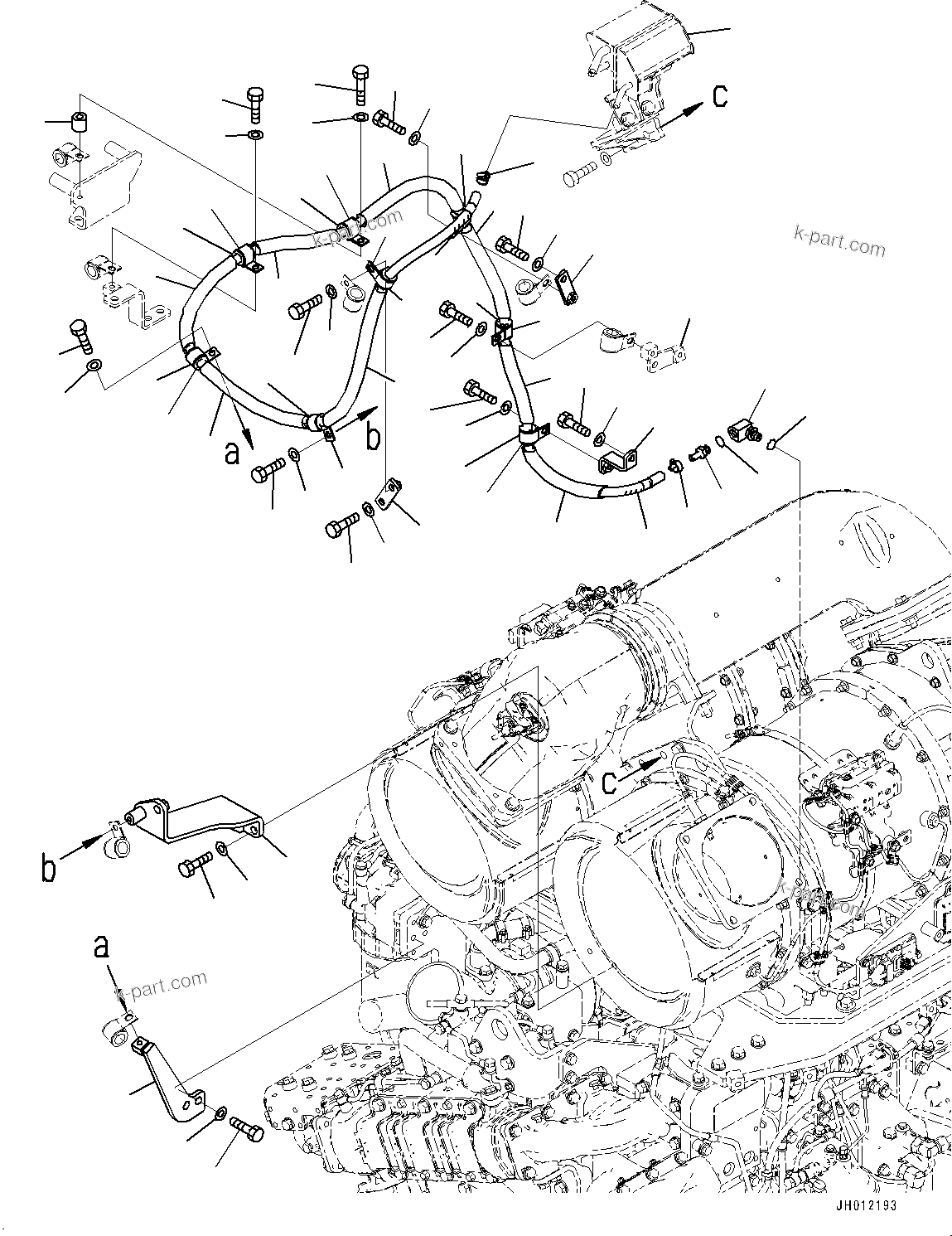 Komatsu parts book diagram for D155AX-8E0 S/N 110001-UP: HEATER PIPING, COOLANT PIPING (1/2)(#100001-)