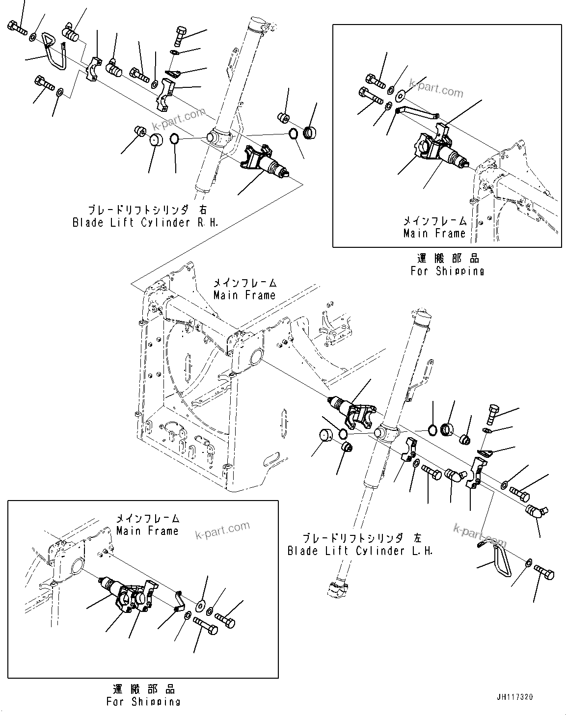 Komatsu parts book diagram for D155AX-8E0 S/N 110001-UP: DOZER BLADE LIFT CYLINDER SUPPORT PARTS, YOKE MOUNTING(#100001-)