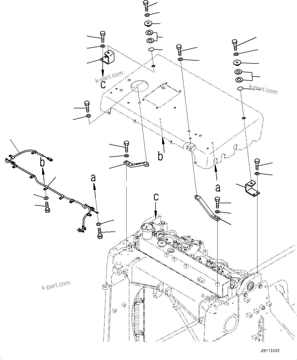 Komatsu parts book diagram for D155AX-8E0 S/N 110001-UP: RADIATOR GUARD RELATED PARTS, WIRING HARNESS(#110001-)