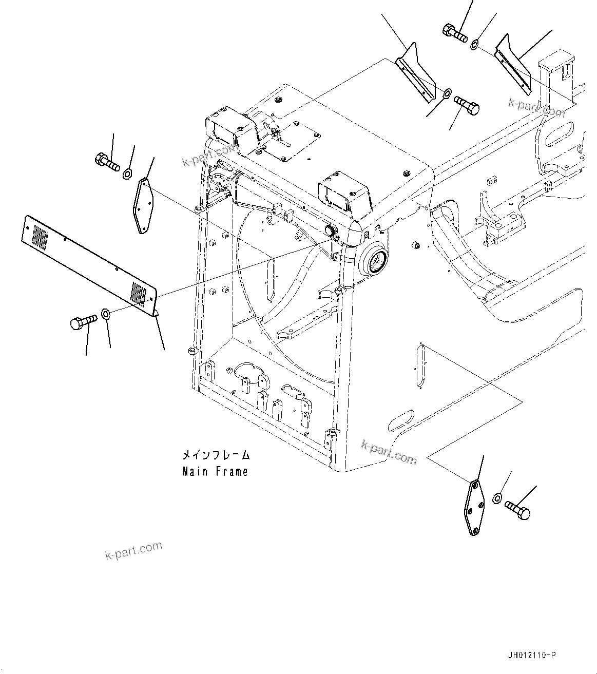 Komatsu parts book diagram for D155AX-8E0 S/N 110001-UP: RADIATOR GUARD RELATED PARTS, SIDE COVER(#110001-)