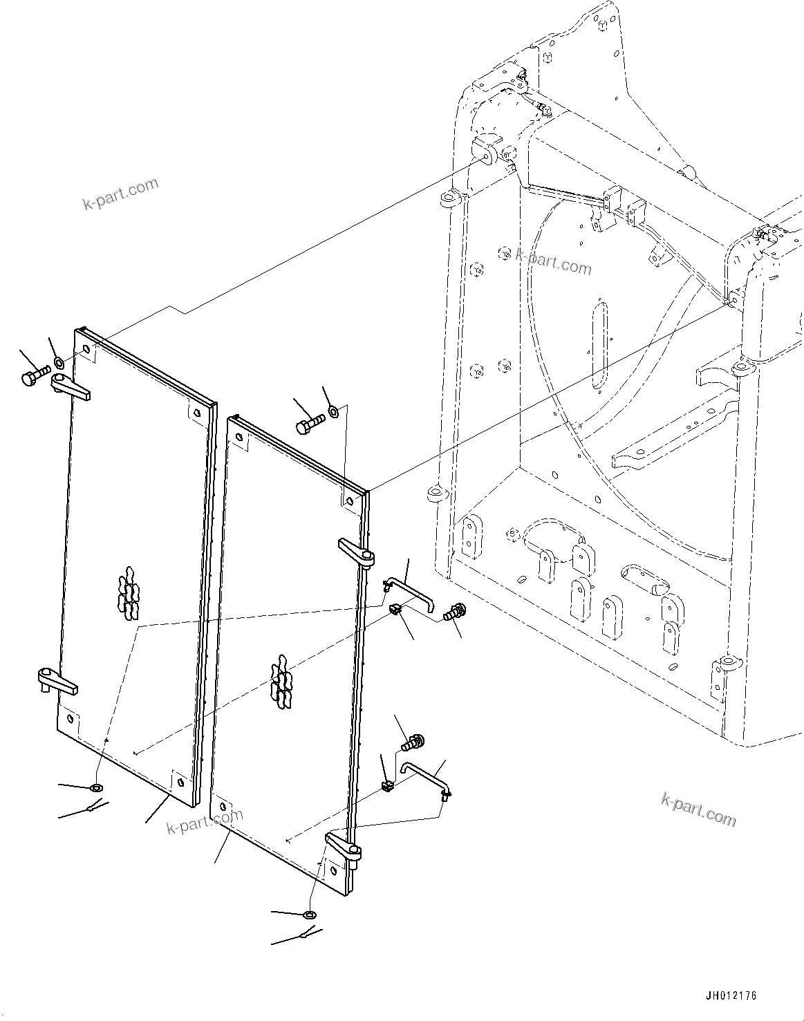 Komatsu parts book diagram for D155AX-8E0 S/N 110001-UP: RADIATOR MASK, (#100001-)