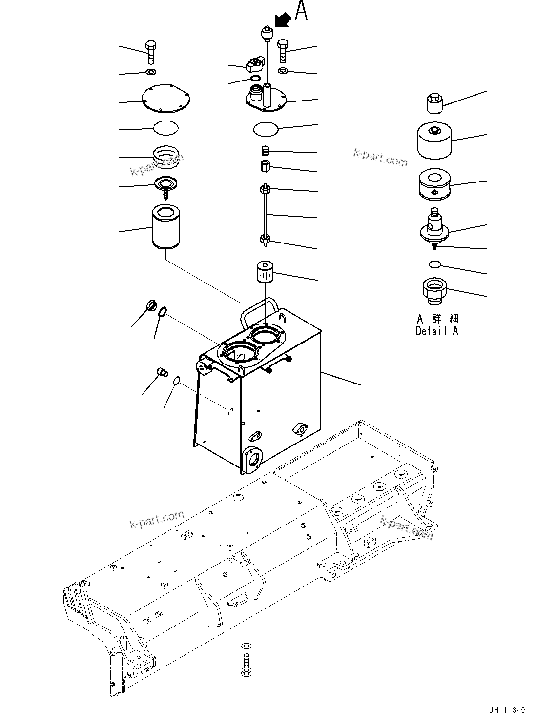 Komatsu parts book diagram for D155AX-8E0 S/N 110001-UP: FENDER, HYDRAULIC TANK(#100001-)