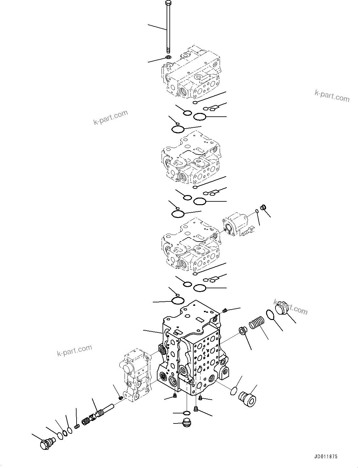 Komatsu parts book diagram for D155AX-8E0 S/N 110001-UP: FENDER, CONTROL VALVE, 6-SPOOL (1/10)(#100001-)