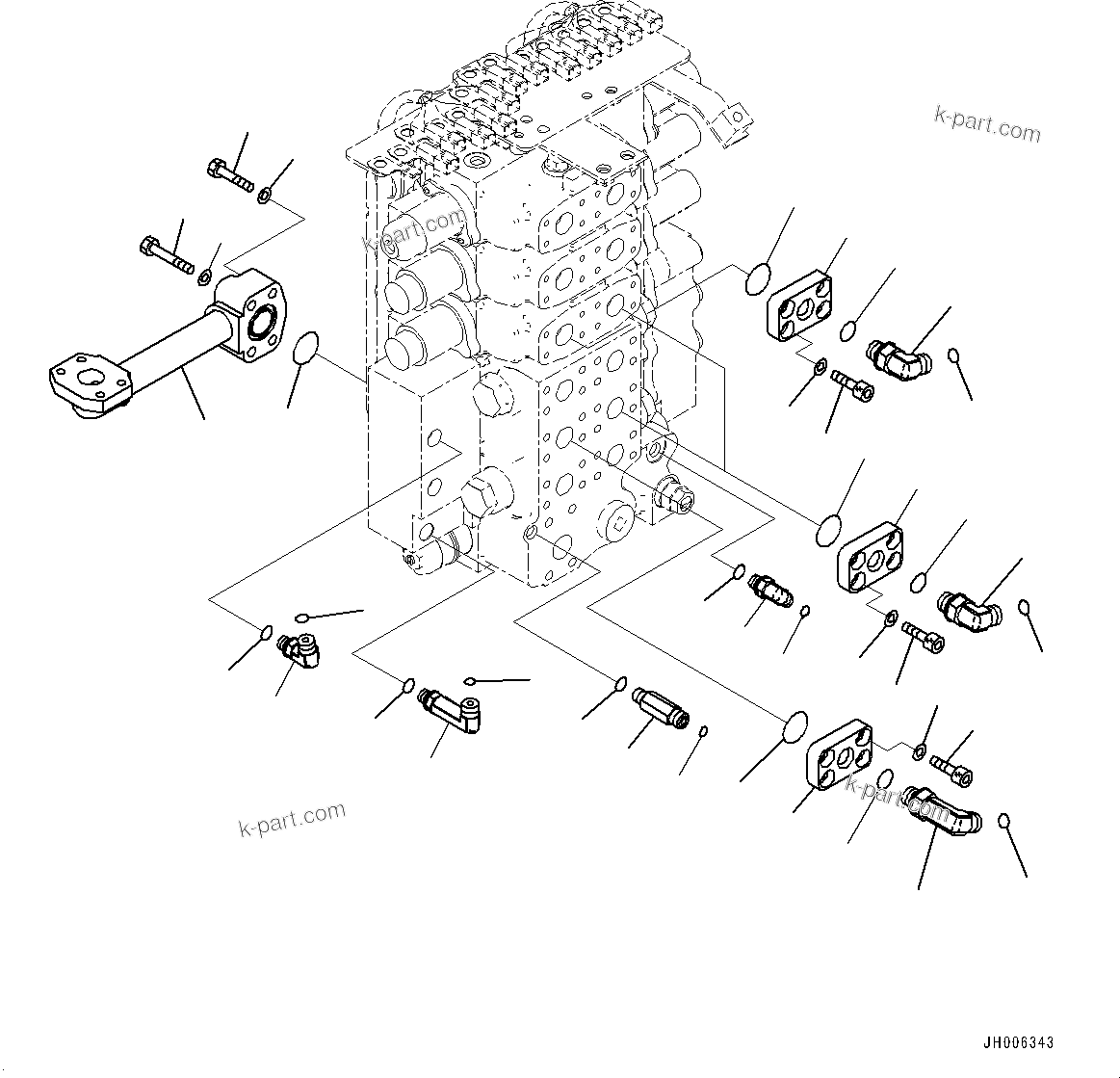 Komatsu parts book diagram for D155AX-8E0 S/N 110001-UP: FENDER, CONTROL VALVE RELATED PARTS(#100001-)
