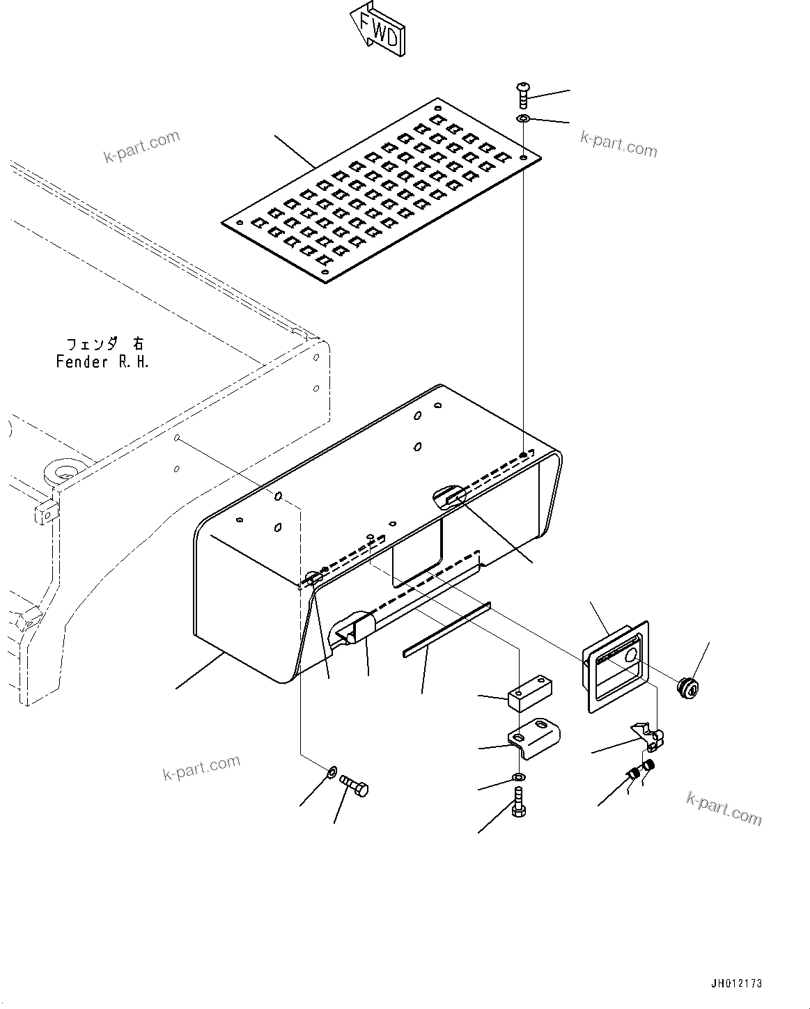 Komatsu parts book diagram for D155AX-8E0 S/N 110001-UP: FENDER, TOOL BOX(#100001-)