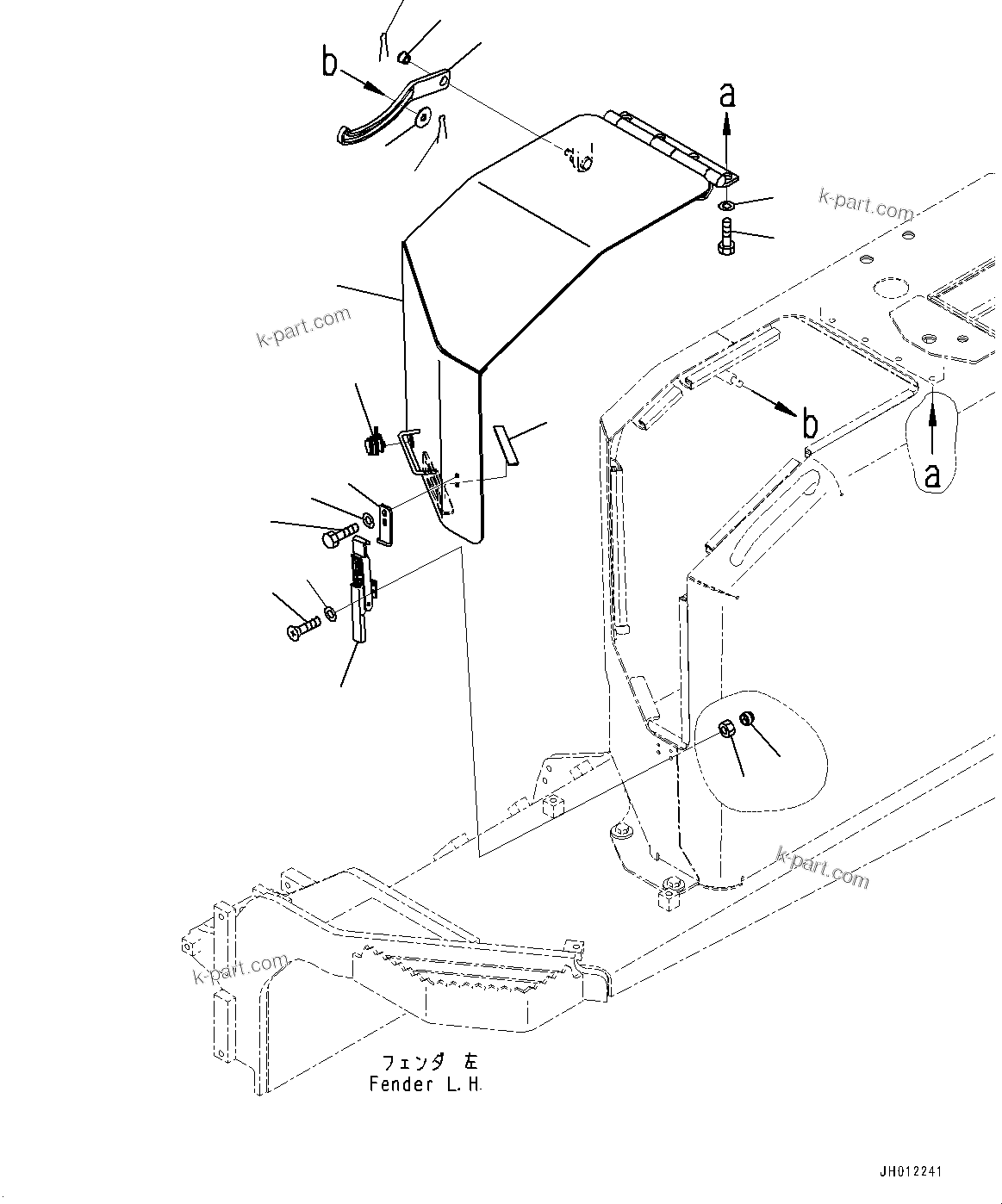 Komatsu parts book diagram for D155AX-8E0 S/N 110001-UP: FENDER RELATED PARTS, COVER, L.H. (2/3)(#100001-)