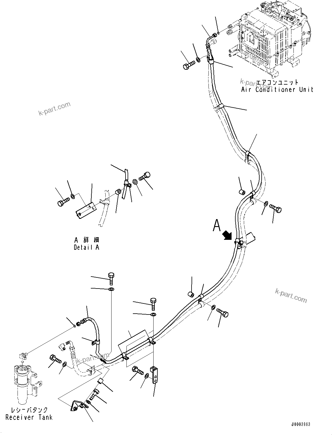 Komatsu parts book diagram for D375A-6 S/N 62001-UP (Mining Specification): COMPRESSOR, LIQUID PIPING(#60004-)