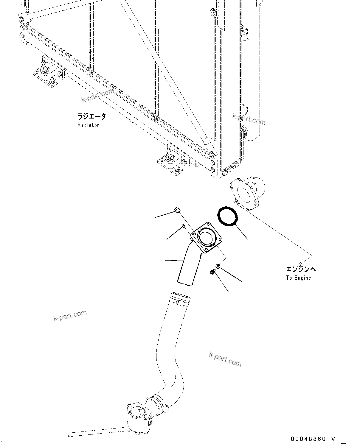 Komatsu parts book diagram for D375A-6 S/N 62001-UP (Mining Specification): COOLING PIPING, COOLING OUTLINE ENGINE SIDE(#60001-)