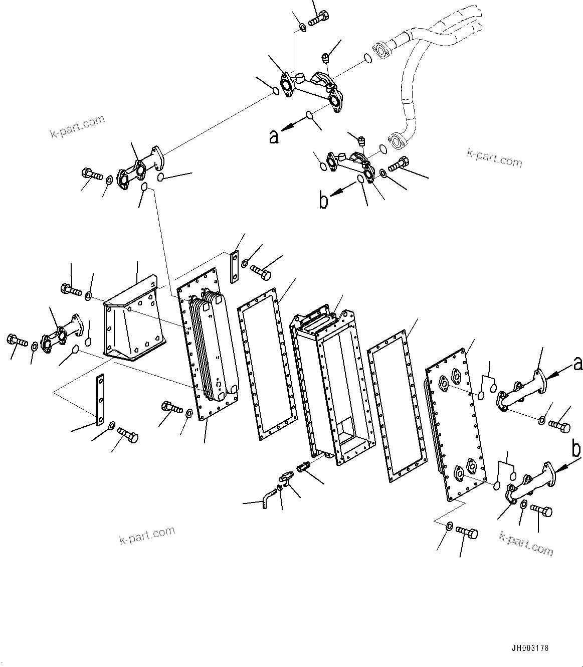 Komatsu parts book diagram for D375A-6 S/N 62001-UP (Mining Specification): POWER TRAIN OIL COOLER PIPING, OIL COOLER(#60001-)
