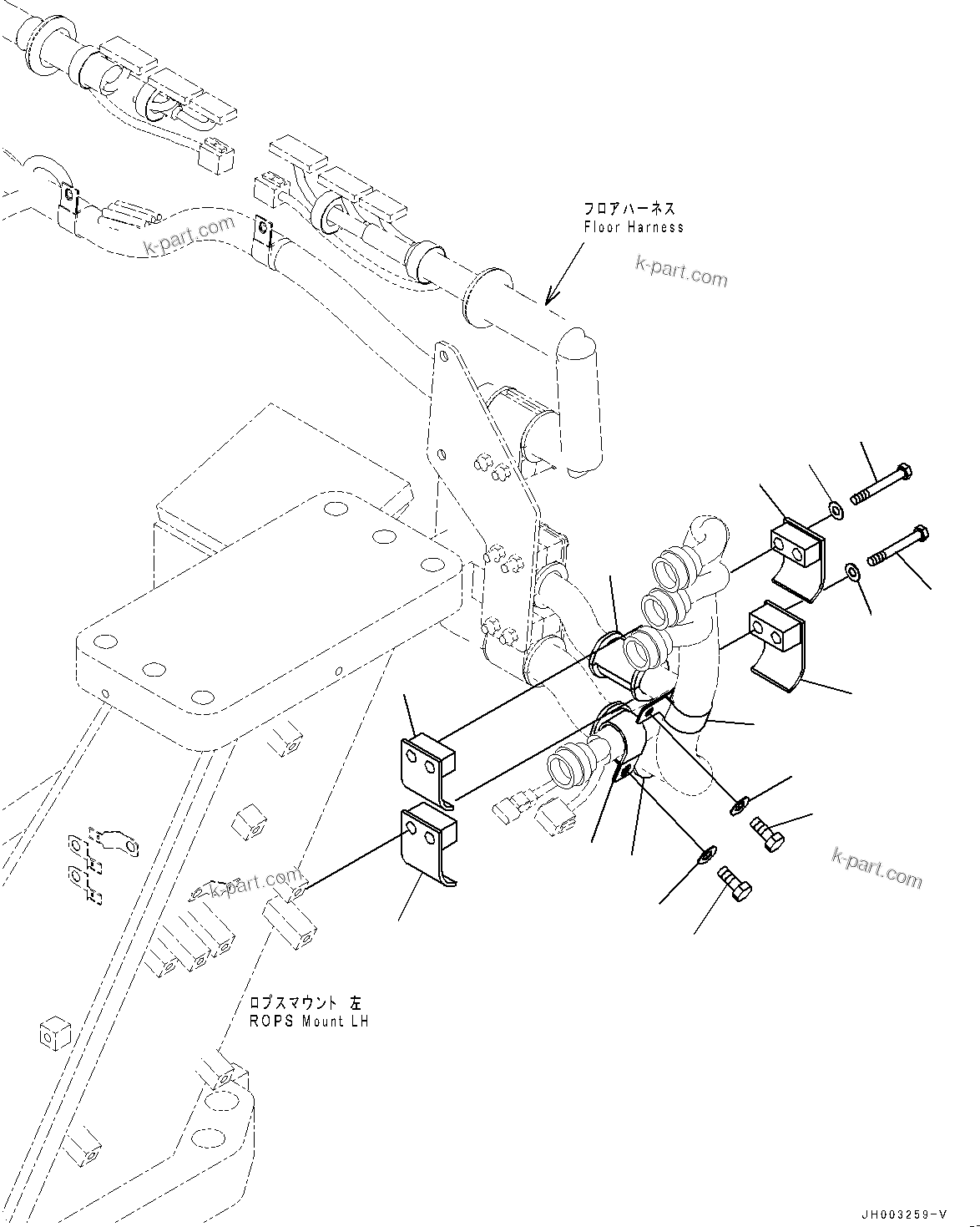 Komatsu parts book diagram for D375A-6 S/N 62001-UP (Mining Specification): ELECTRIC WIRING HARNESS, FLOOR WIRING HARNESS CLAMP(#60001-)
