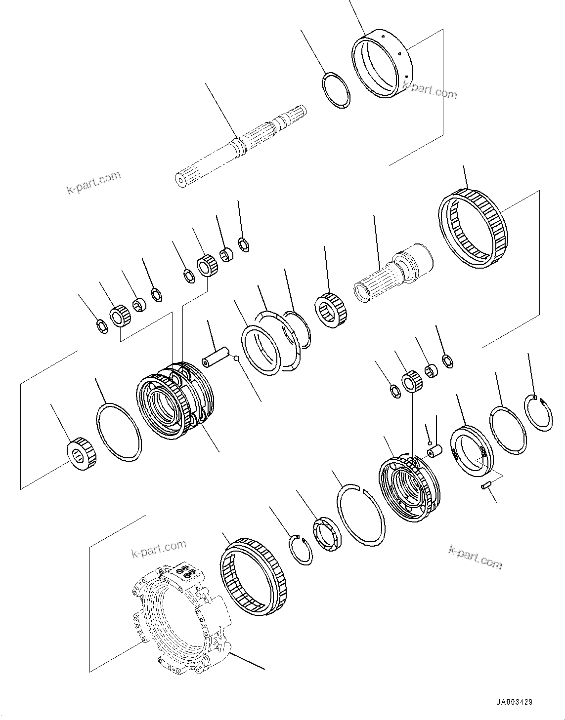 Komatsu parts book diagram for D375A-6 S/N 62001-UP (Mining Specification): POWER TRAIN, CARRIER (1/2)(#60001-)