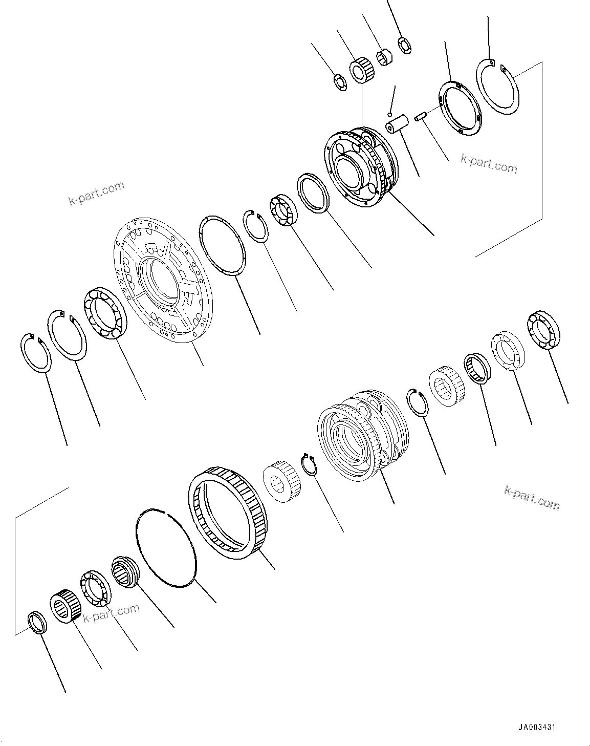 Komatsu parts book diagram for D375A-6 S/N 62001-UP (Mining Specification): POWER TRAIN, CARRIER (2/2)(#60001-)