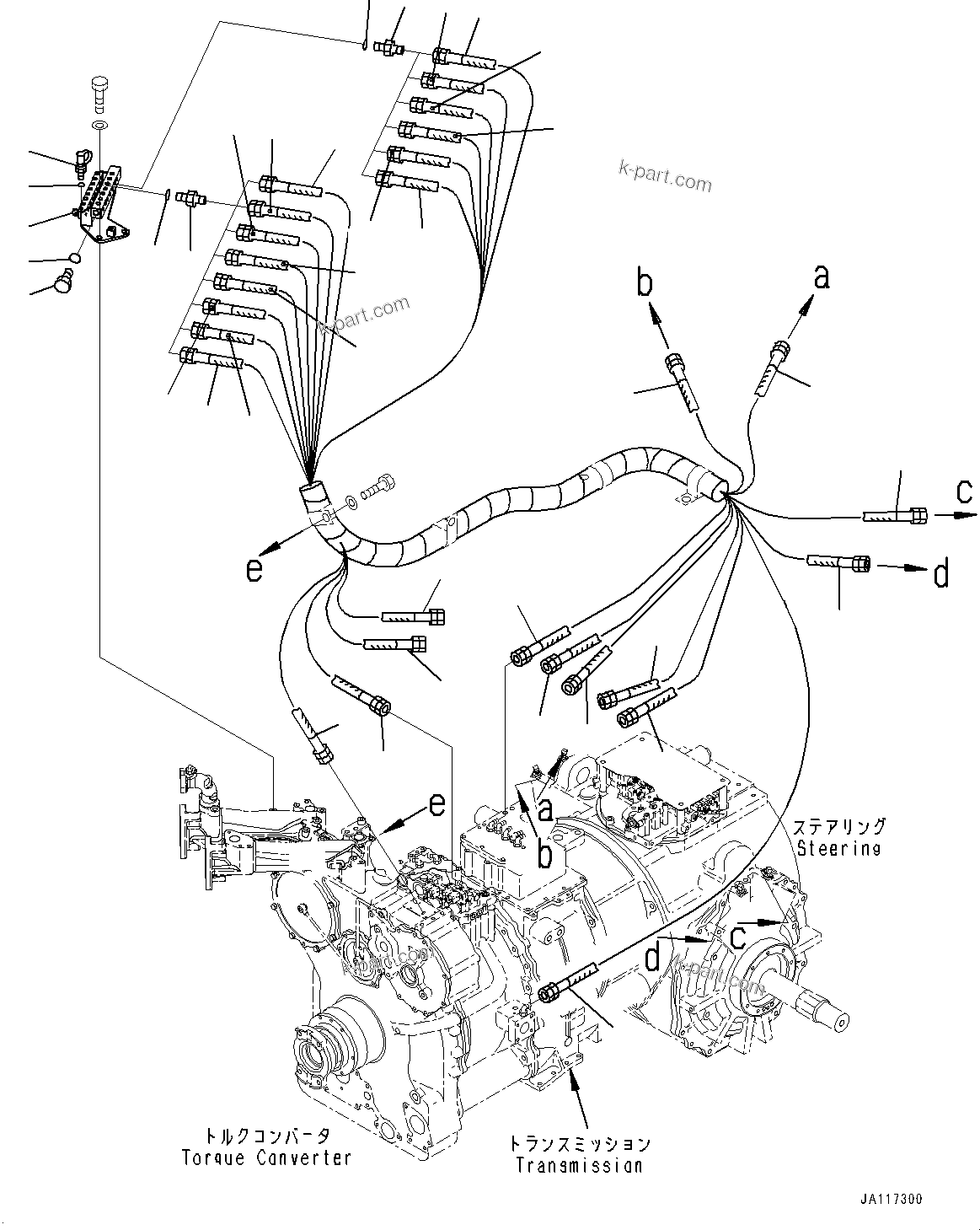 Komatsu parts book diagram for D375A-6 S/N 62001-UP (Mining Specification): POWER TRAIN, CONCENTRATED PIPING(#60001-)