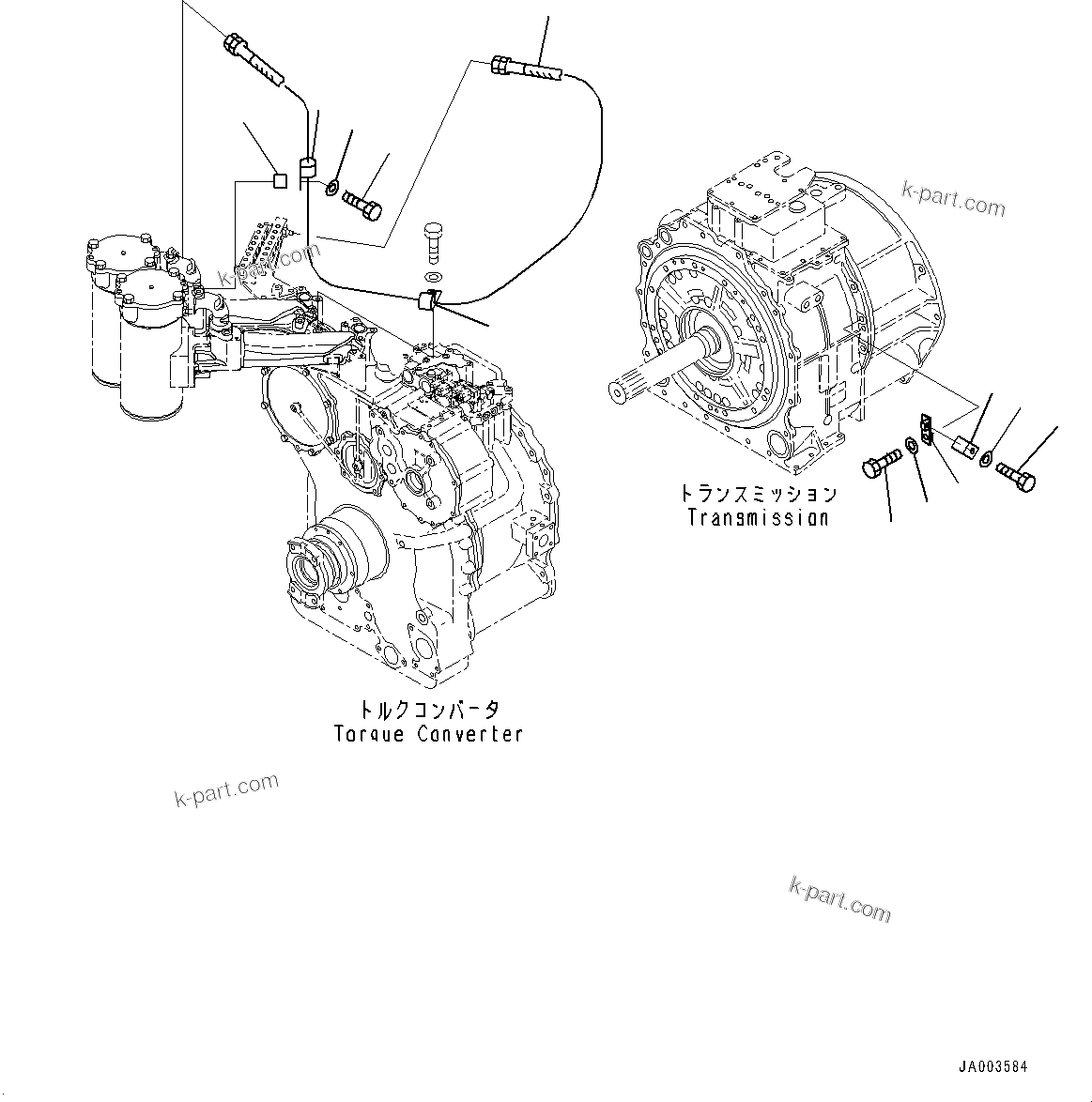 Komatsu parts book diagram for D375A-6 S/N 62001-UP (Mining Specification): POWER TRAIN, HOSE AND BRACKET(#60001-)