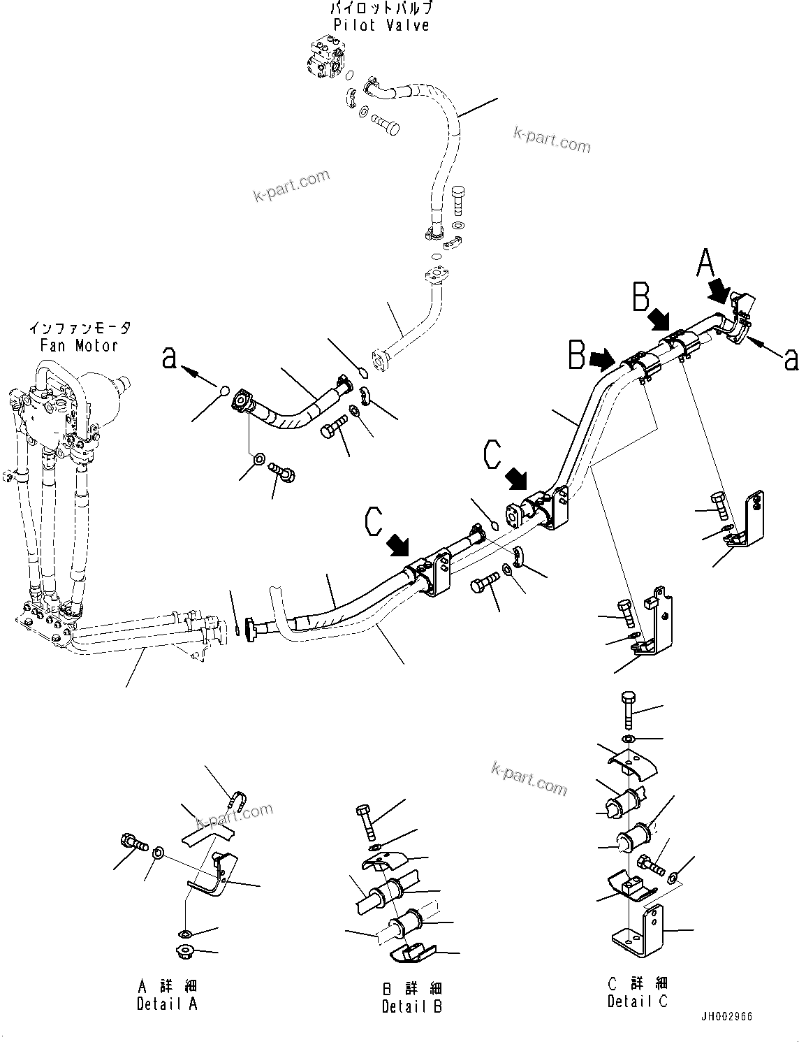 Komatsu parts book diagram for D375A-6 S/N 62001-UP (Mining Specification): COOLING FAN DRIVE PIPING, FAN MOTOR DELIVERY PIPING (2/2)(#60001-)