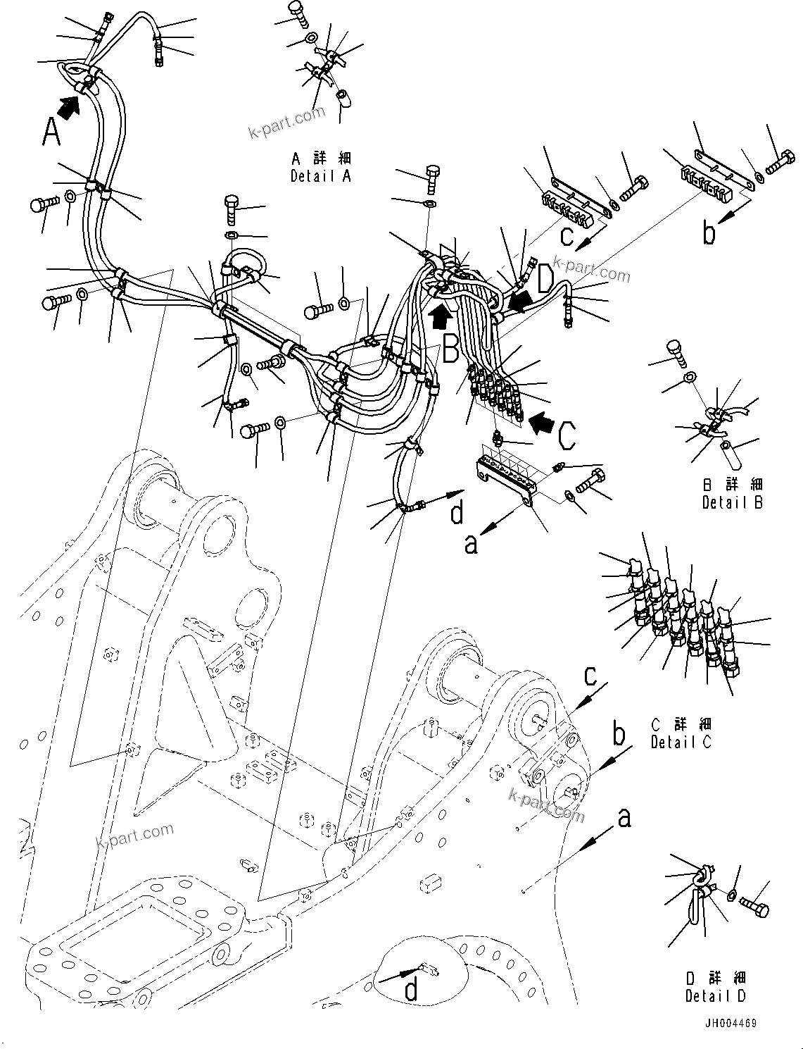 Komatsu parts book diagram for D375A-6 S/N 62001-UP (Mining Specification): RIPPER MOUNTING PIN, REMOTE GREASE PIPING (1/2)(#62001-)